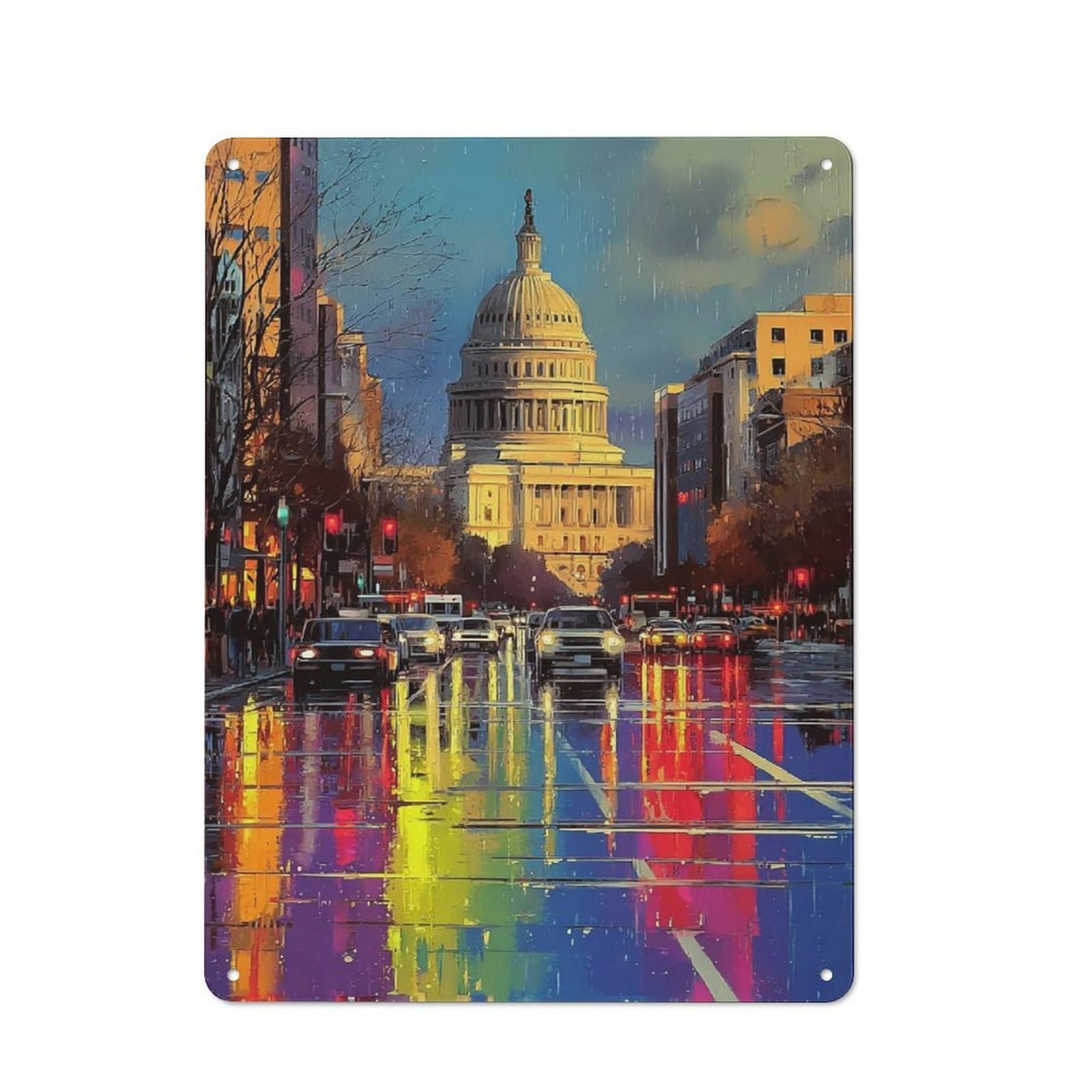 Junmoney Rainy Night In Washington D.c. Metal Sign 40X30cm With For Workshop Wall, Rustic Decor, Wall Decoration For Workshops And Hobby Rooms
