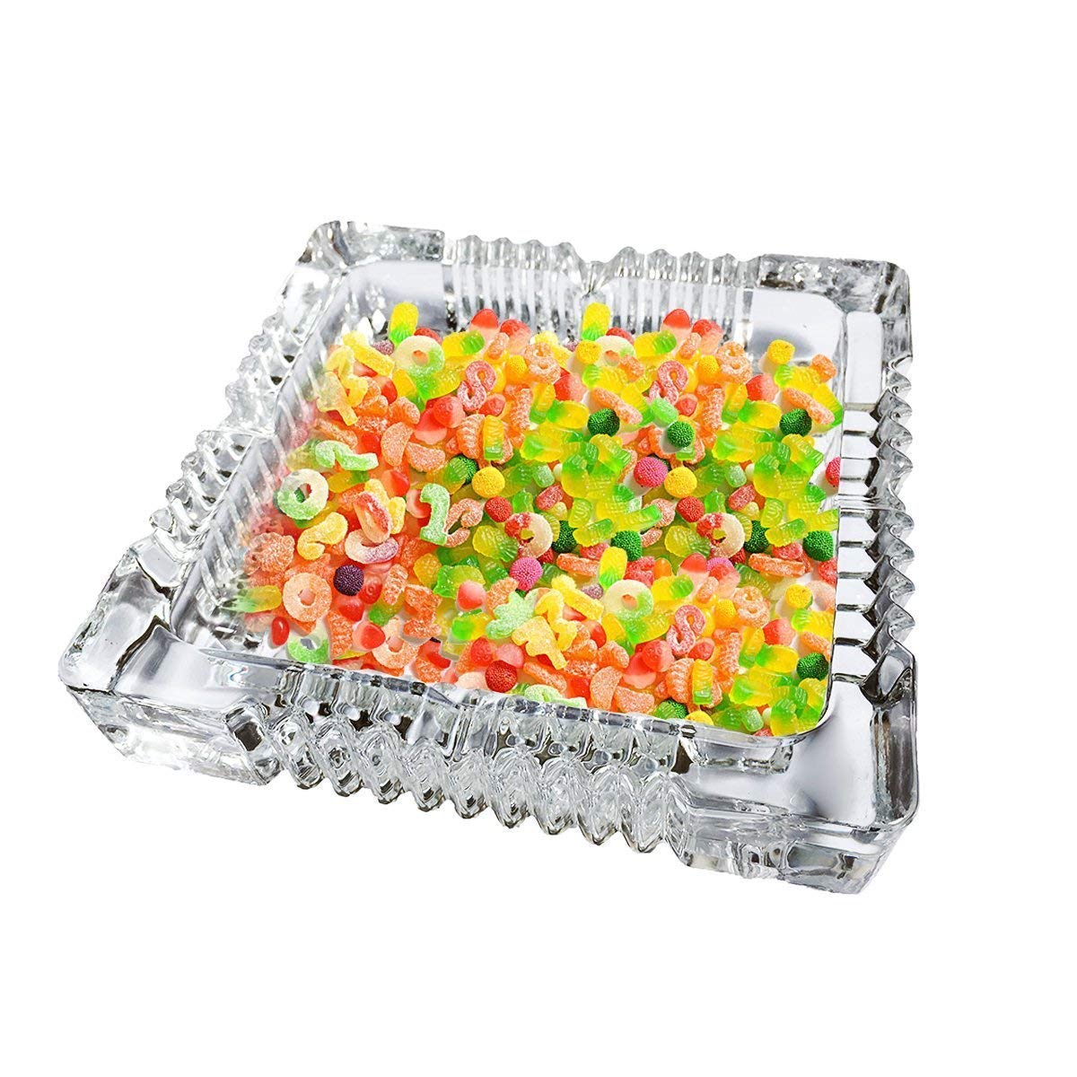 Ezalla Big size Crystal Glass Square Ash Tray Glass Ash Tray for Cigarette, Cigar Smoking for Home, Car, Balcony, Crystal Clear Big Size Square Ash Tray Crystal Quality Glass Tray for Candy Mukhavas Dryfruits Square Big) 2
