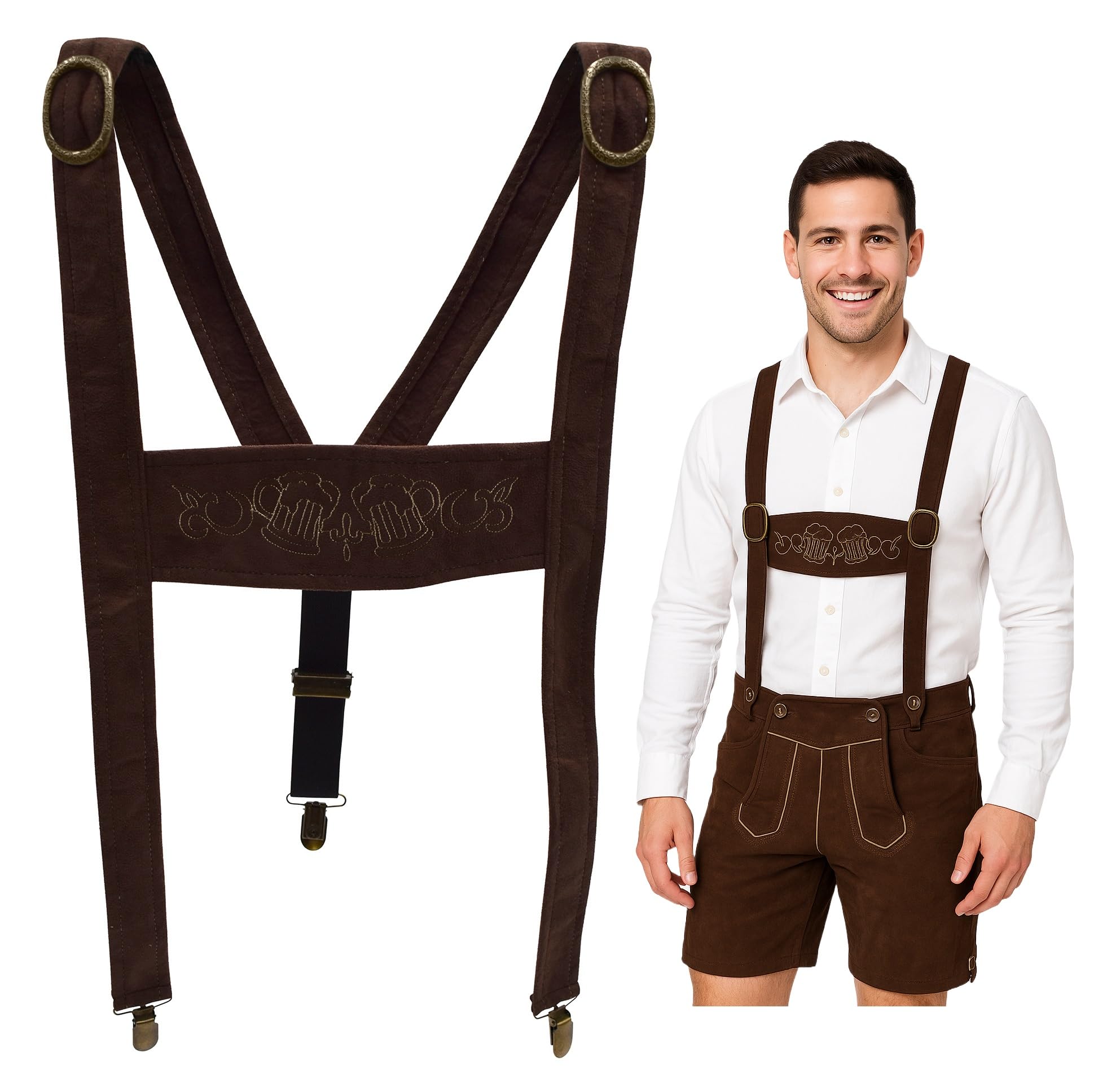 Nicky Bigs Novelties Bavarian Lederhosen Suspenders Traditional German Costume Accessory Alpine Trachten Belt for Beer Festival, Cultural Events, and Bavarian Dress-Up for Men & Women