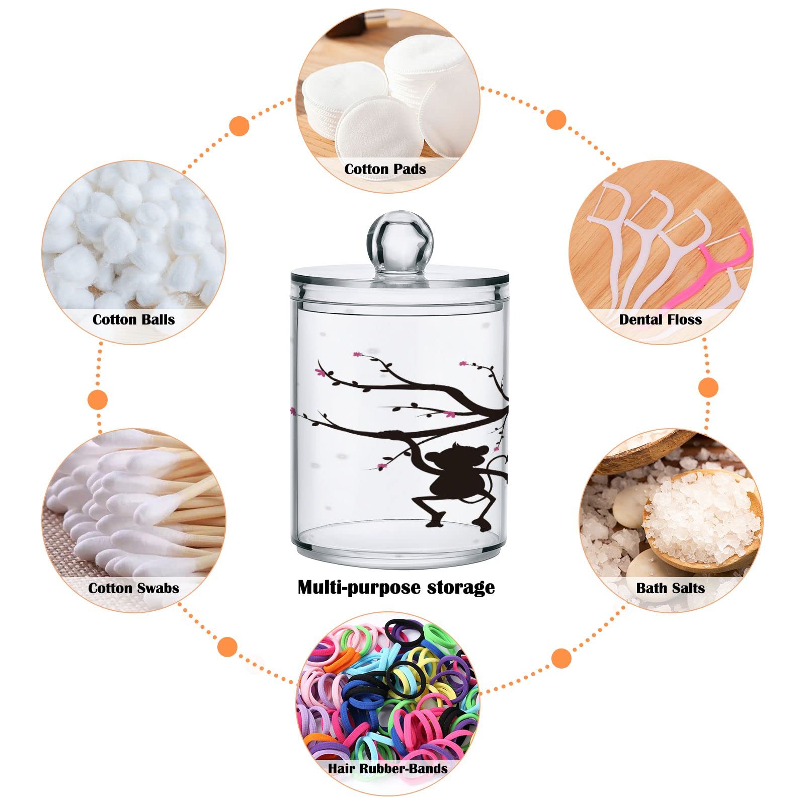 Kigai Silueta de árbol mono Qtip soporte dispensador de hisopo de algodón, tarro de boticario transparente de plástico, tarro de almacenamiento de cocina para decoración del hogar, 2 unidades