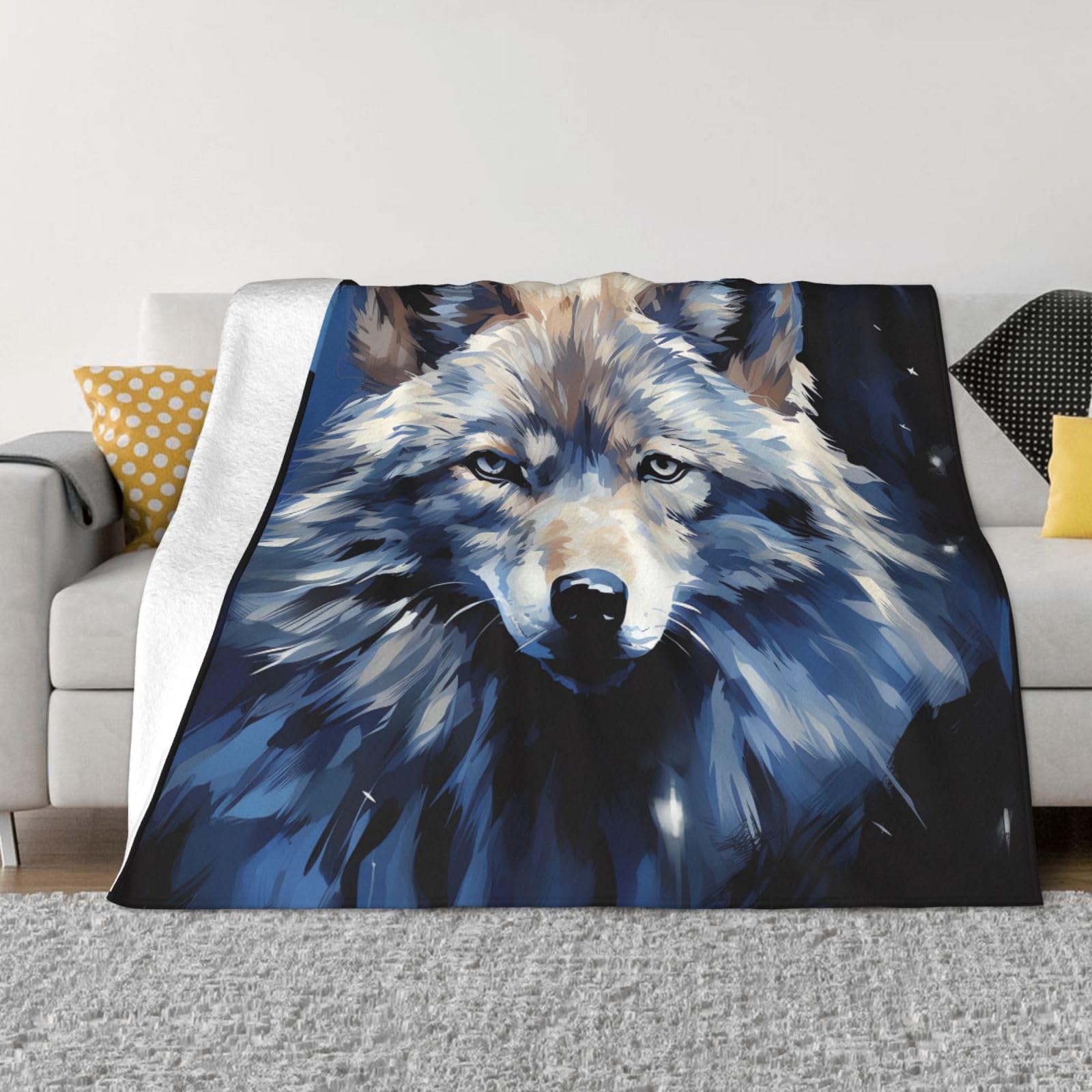KLOPH Wolf Head Throw Blanket 50"x40" Flannel Fluffy Warm Blanket for Couch, Reversible Plush Blankets for Bed, Comfy Fuzzy Blanket for Sofa, Plush Lightweight-Blankets for All Season