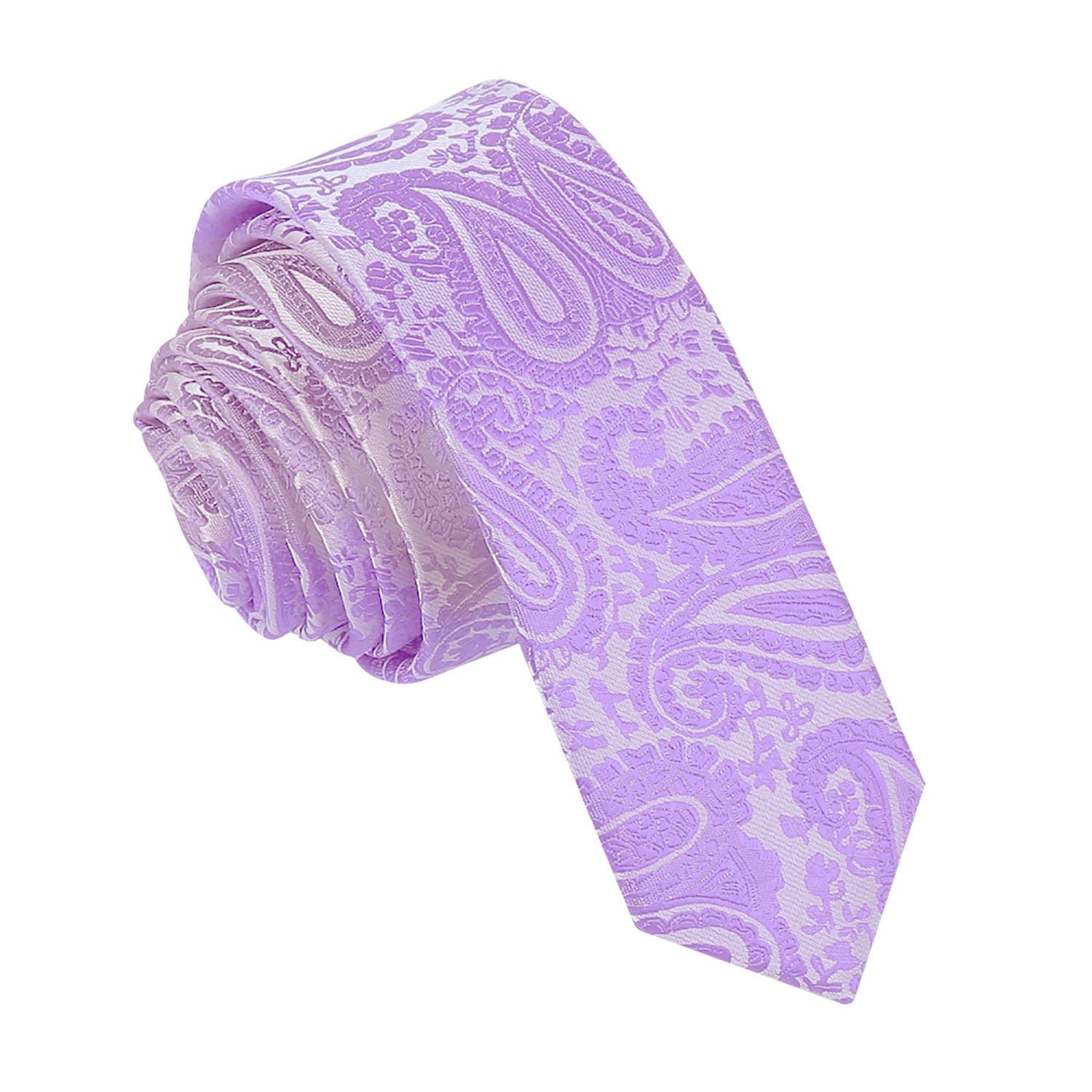 DQT Mens Paisley Floral Jacquard Tie - 5cm Skinny Width Necktie - Wedding, Business & Formal - Lilac