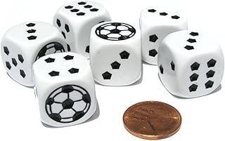 Koplow Games Set of 6 Soccer 18mm D6 Rounded Edges Sports Dice - White with Black Pips