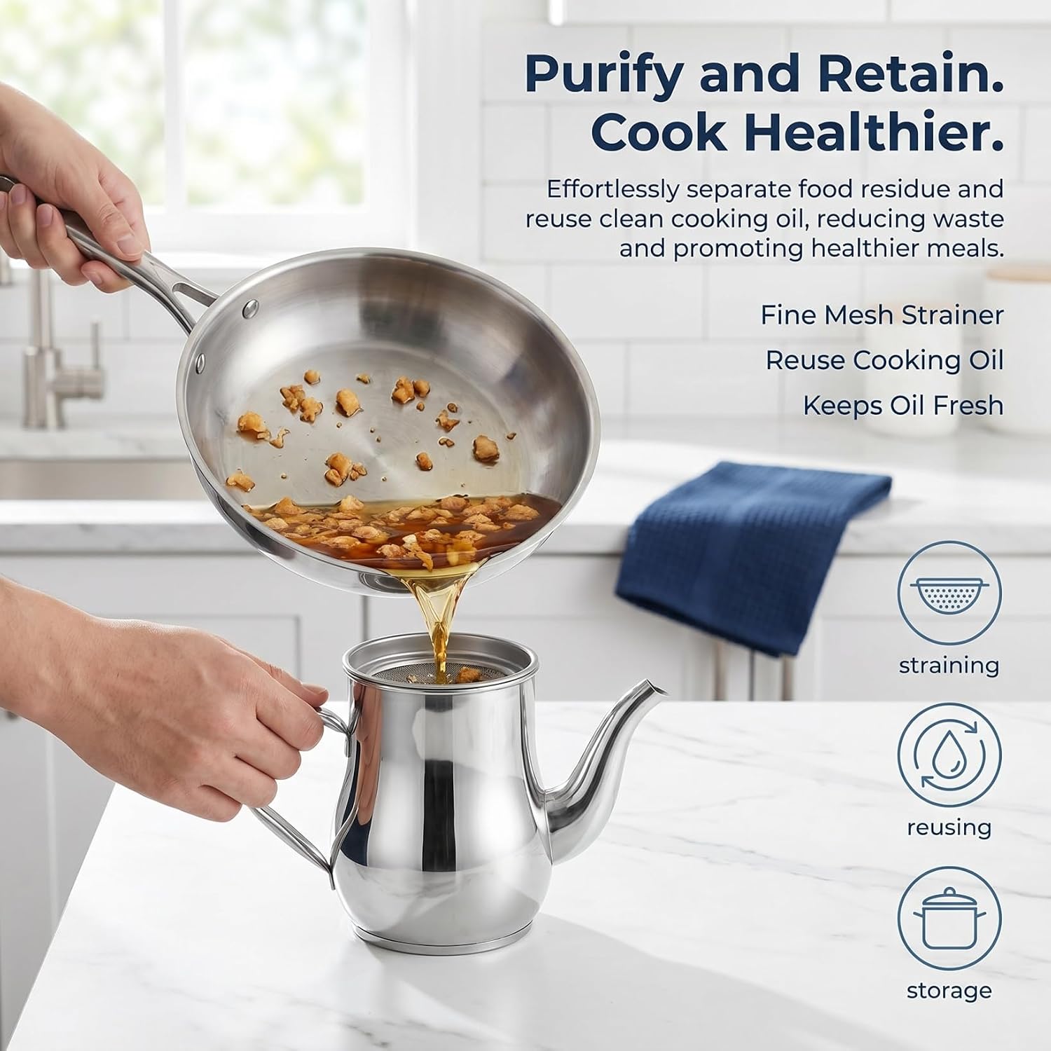 OUNONA Stainless Steel Oil Filter Pot, Oil Dispenser Bottle, 24oz/700ml image 3