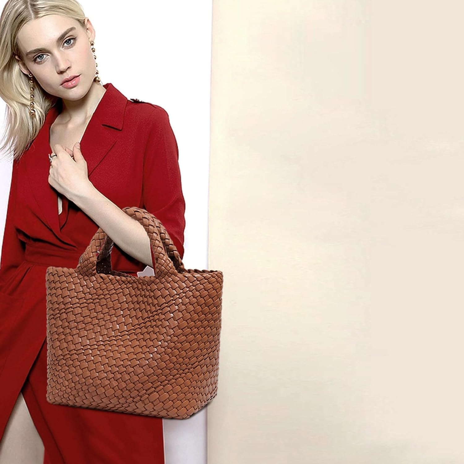 JINMANXUE Fashion Woven Bag Shopper Bag Travel Handbags and Purses Women Tote Bag Large Capacity Shoulder Bags - Image 2