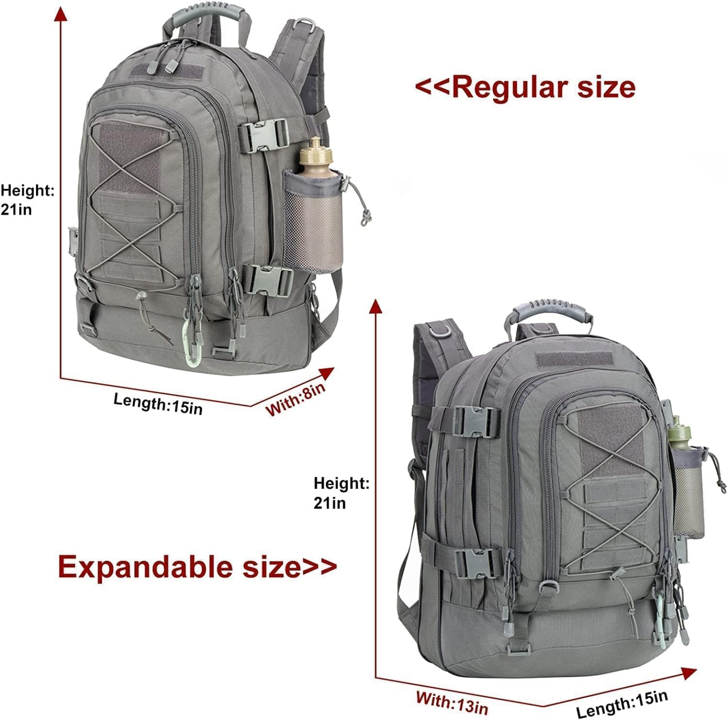 Expandable 40-64L Military Tactical Backpack 3 Day Bag Hiking Gym Sport Camping - Image 2