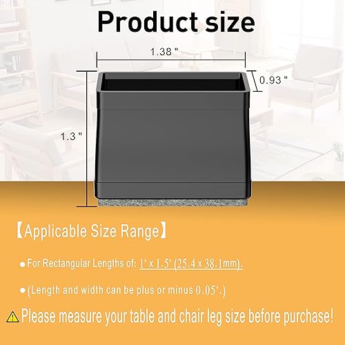 Miniatura 2 de CHWM - Protectores rectangulares de silicona y fieltro, 1x 1.5 pulgadas, para las patas de sillas, pisos de madera, baldosas, patas de muebles y