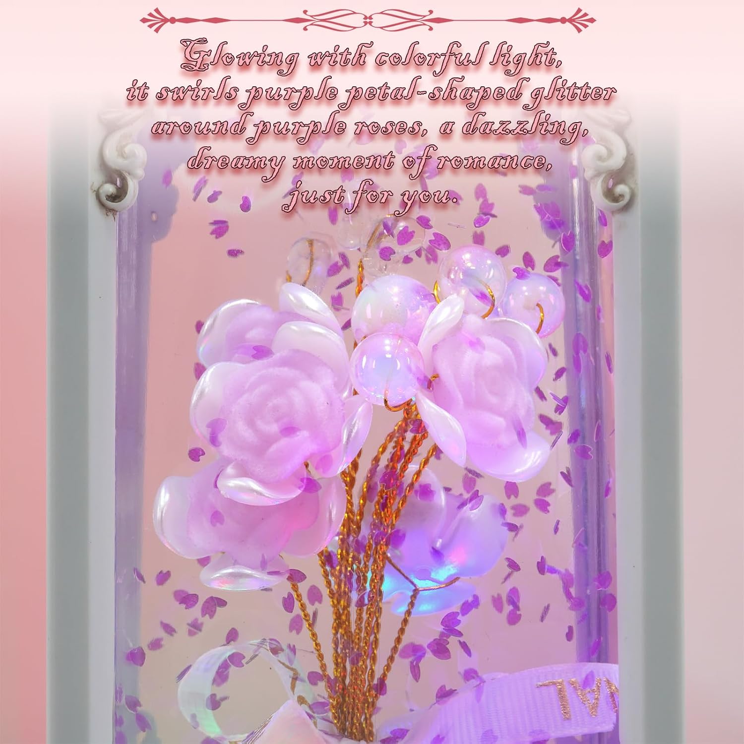 Gifts for Mom from Daughter Son, Crystal Rose Flower Lantern with Colorful Lights and Music & 6H Timer, Roses Forever Flower for Women Mom Grandma Wedding Decorations (W-Purple Rose)