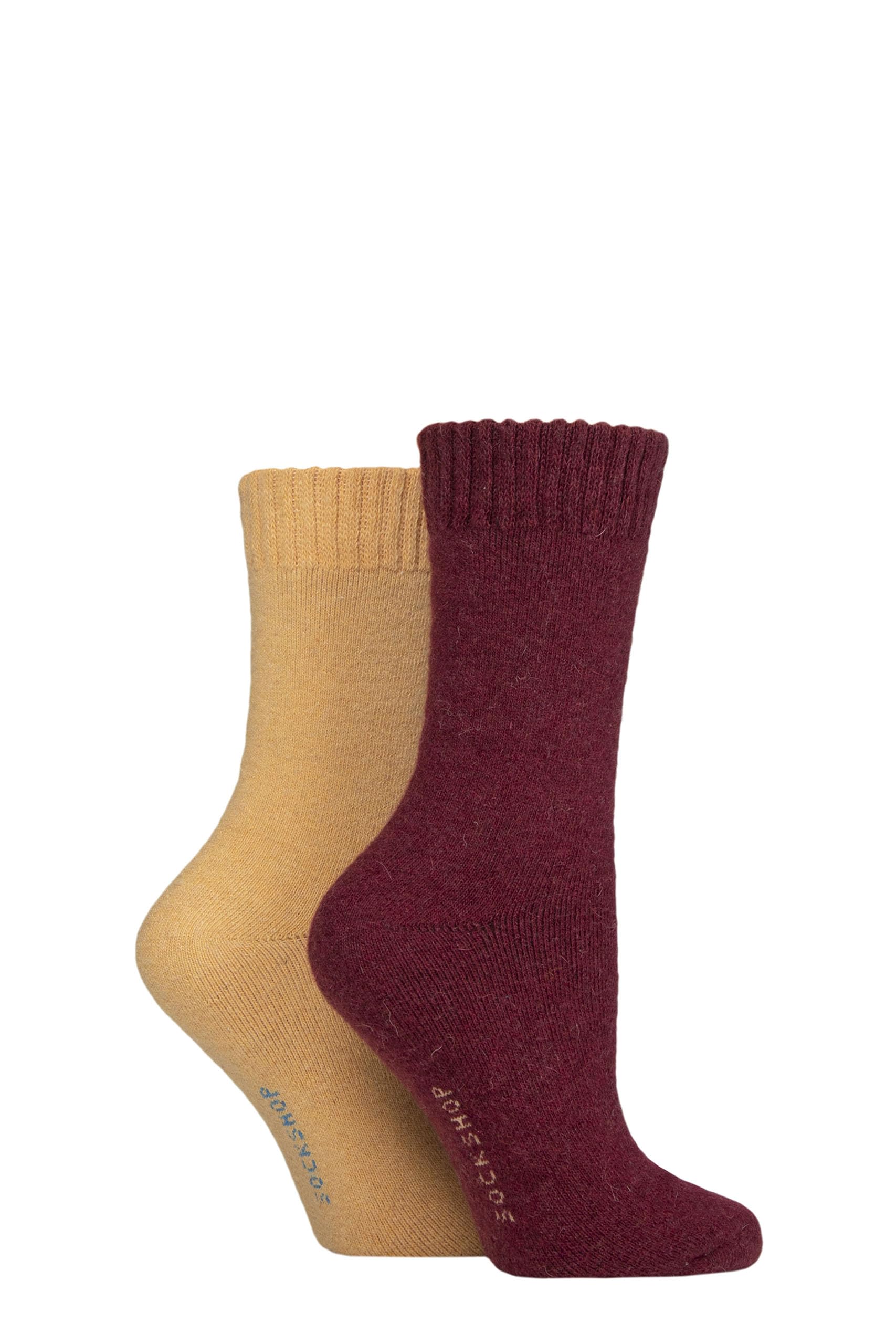 SockShop Ladies Cushioned Boot Socks - Wool Mix Striped & Plain in a 2 Pair Multipack for Outdoors, Hiking & Walking (UK, Numeric, 4, 8, Regular, Regular, Cinnamon Plain)