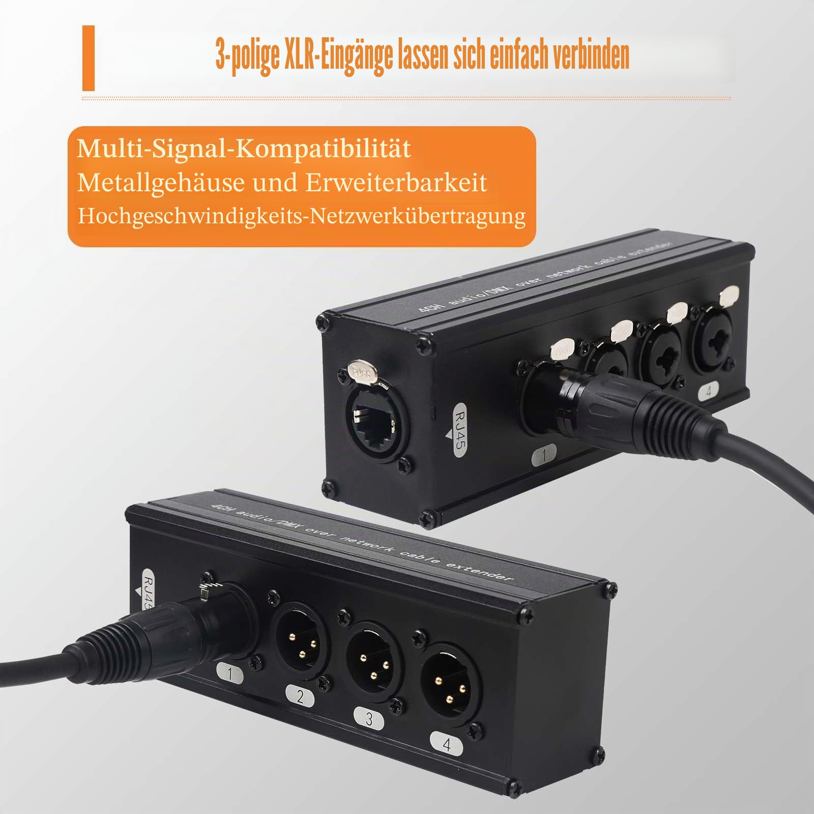 4-K DMX XLR auf Ethernet Extender, 3-poliger XLR-Stecker/Buchse & Ethercon-Adapter, Cat5/Cat6/Cat7 Netzwerkkabelkonverter (1 Paar: Stecker + Buchse) |
