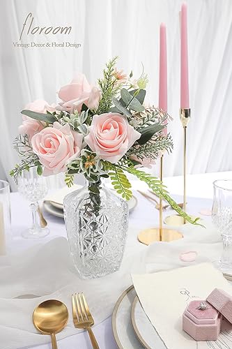 Miniatura 2 de Floroom Flores artificiales, 20 unidades, rosas falsas de espuma de alto centro con tallo para ramos de boda, centros de mesa de despedida de