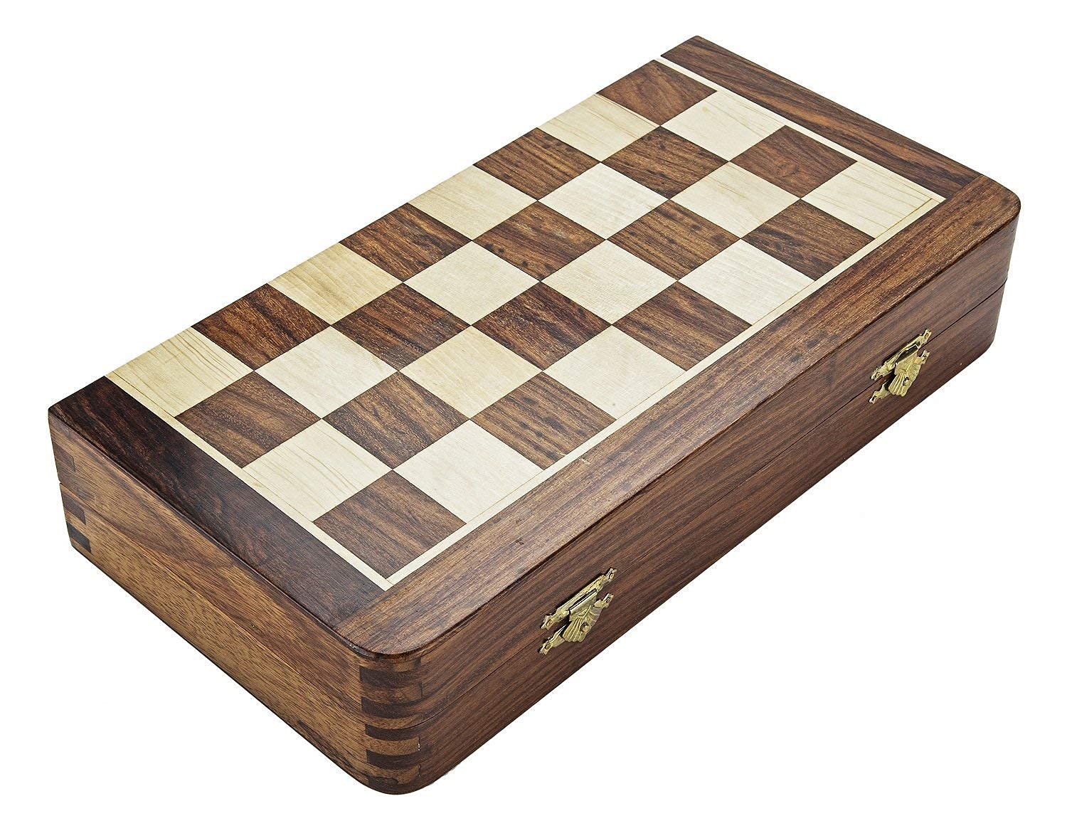BKRAFT4U Best Chess Set Sale 12" x 12" Rosewood Travel Chess Game Board - Premium Handmade Wooden Foldable Magnetic Chess Game Board with Storage Slots, 12 inch. Gifts from India.