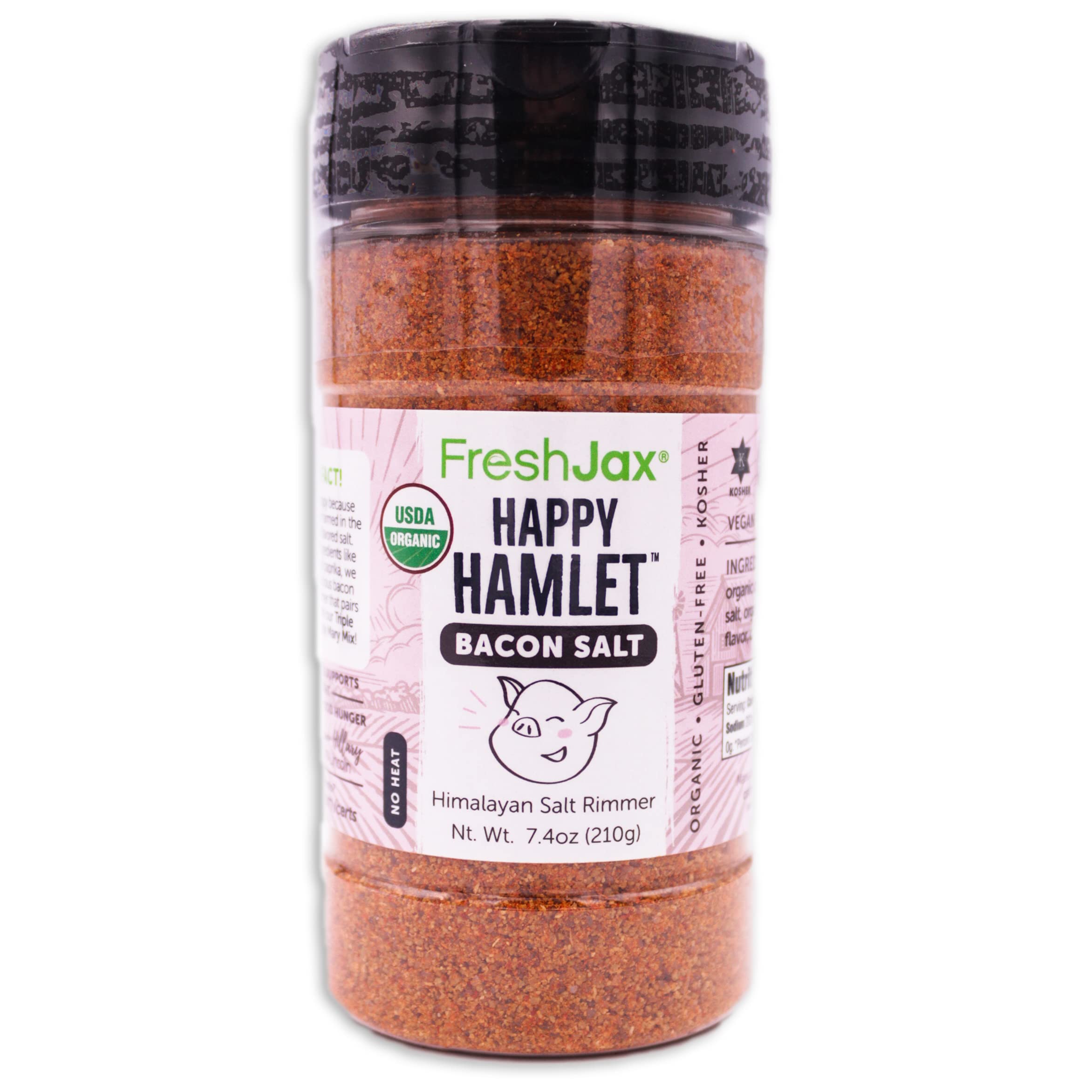 FreshJaxOrganic Vegan Bacon Flavored Salt Seasoning - Happy Hamlet (7.4 oz Bottle) Non GMO, Gluten Free, Keto, Paleo, No Preservatives Vegan Bacon Salt | Handcrafted in Jacksonville