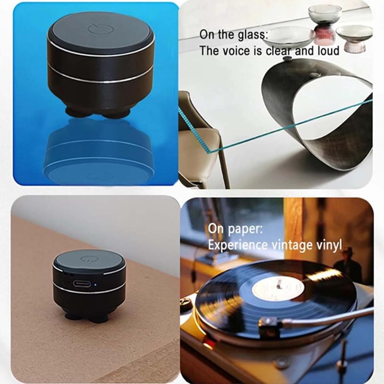 Buzzgo Speaker,Mini Buzzgo Speaker Bone Conduction, Bone Conduction Resonance Subwoofer with Suction Cup, Portable Wireless Subwoofer for Bathroom, Outdoor, Travel-BLACK