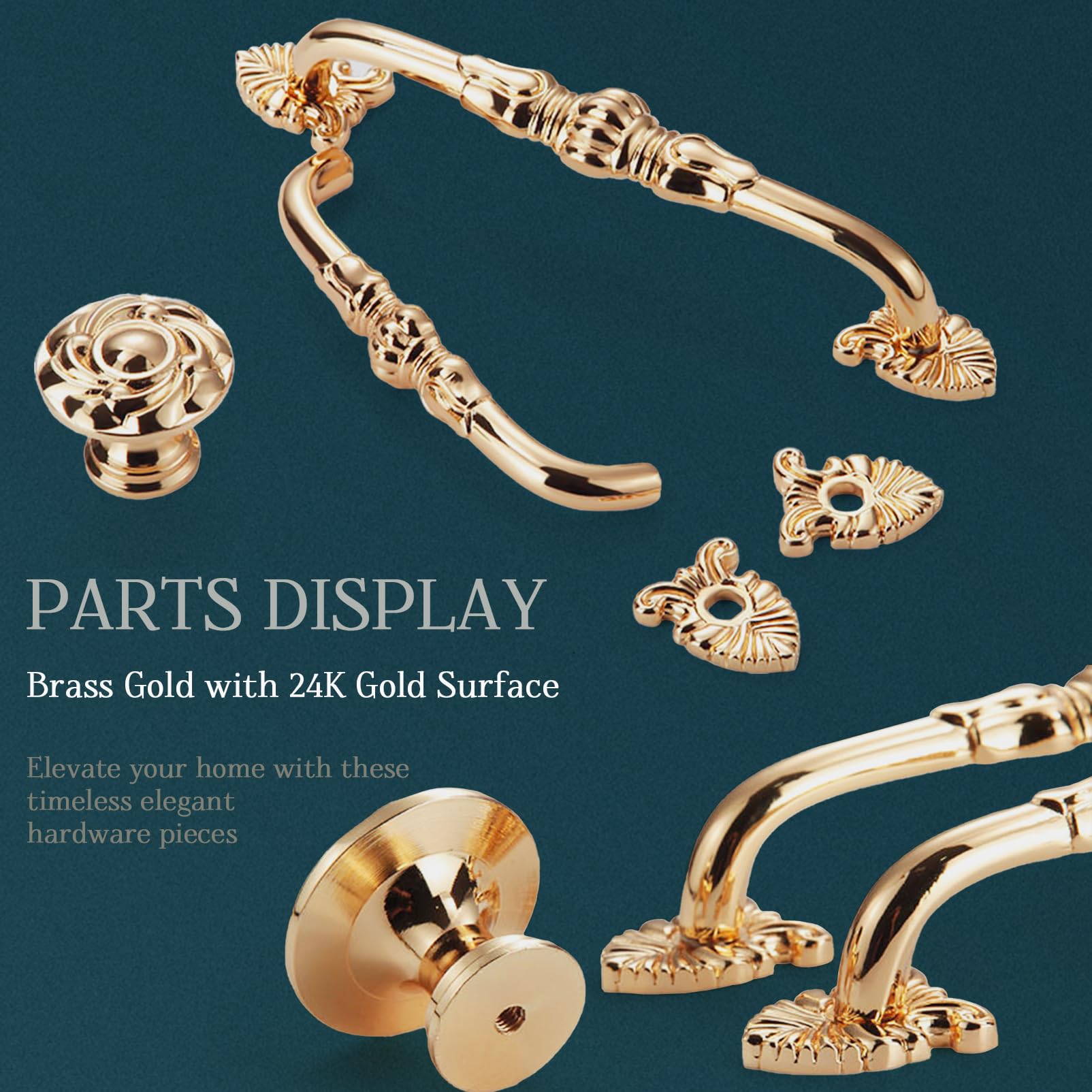 Brass Floral Drawer Dresser Knobs And Pulls Vintage, Gold - View #8