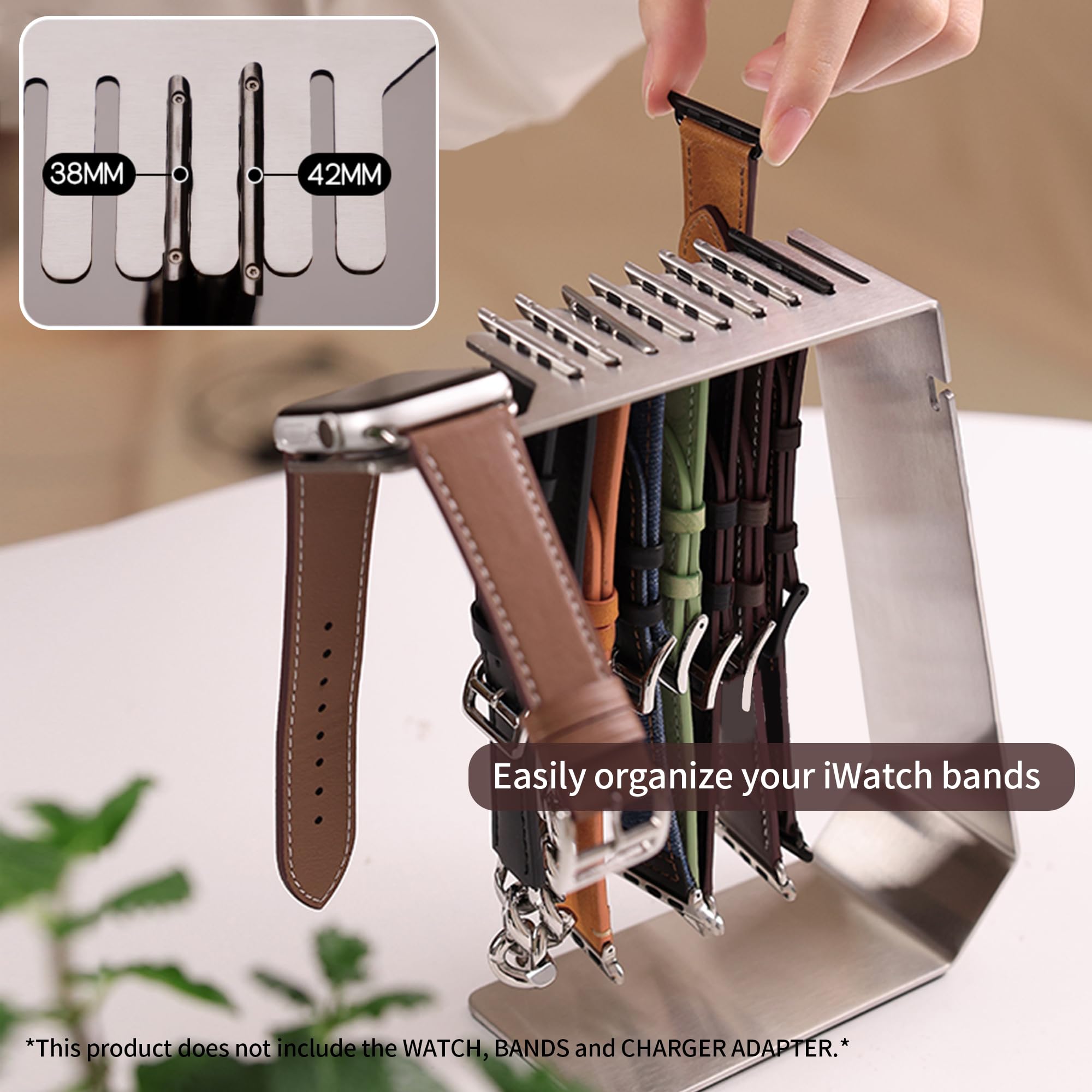 TYESTAND Watch Band Organizer with Charger Groove for Apple Watch,Stainless Steel Watch Strap Storage Rack for Smart Watch,Desk Hanging Display Holder for iWatch Series Strap (Silver) - Image 3