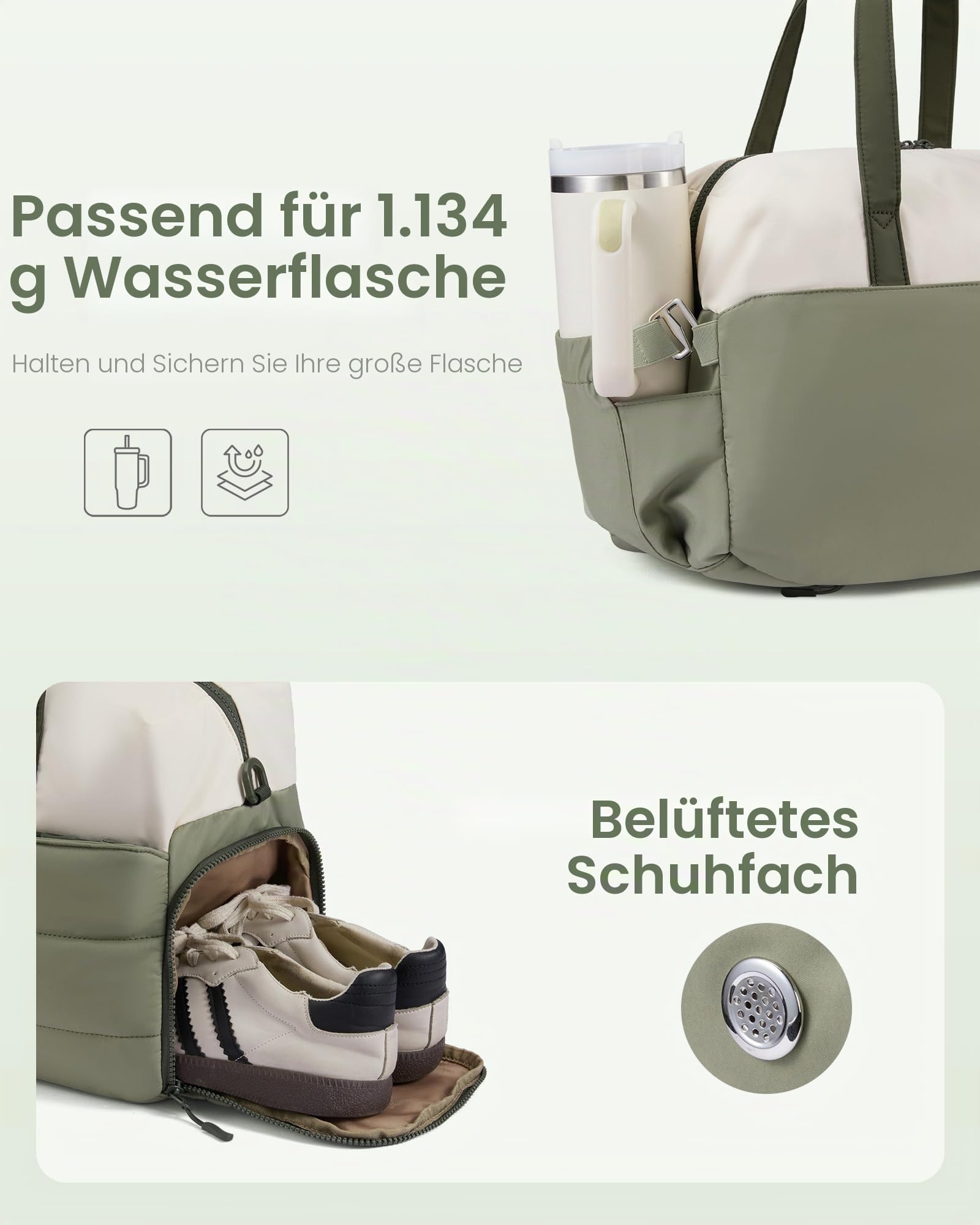 LOVEVOOK Sporttasche Reisetasche Klein Damen, Leichte Puffer Weekender Travel Bag Kliniktasche Geburt, Schwimmtasche Gym Tasche mit Schuhfach für Fitness, Flugzeug Reise Urlaub