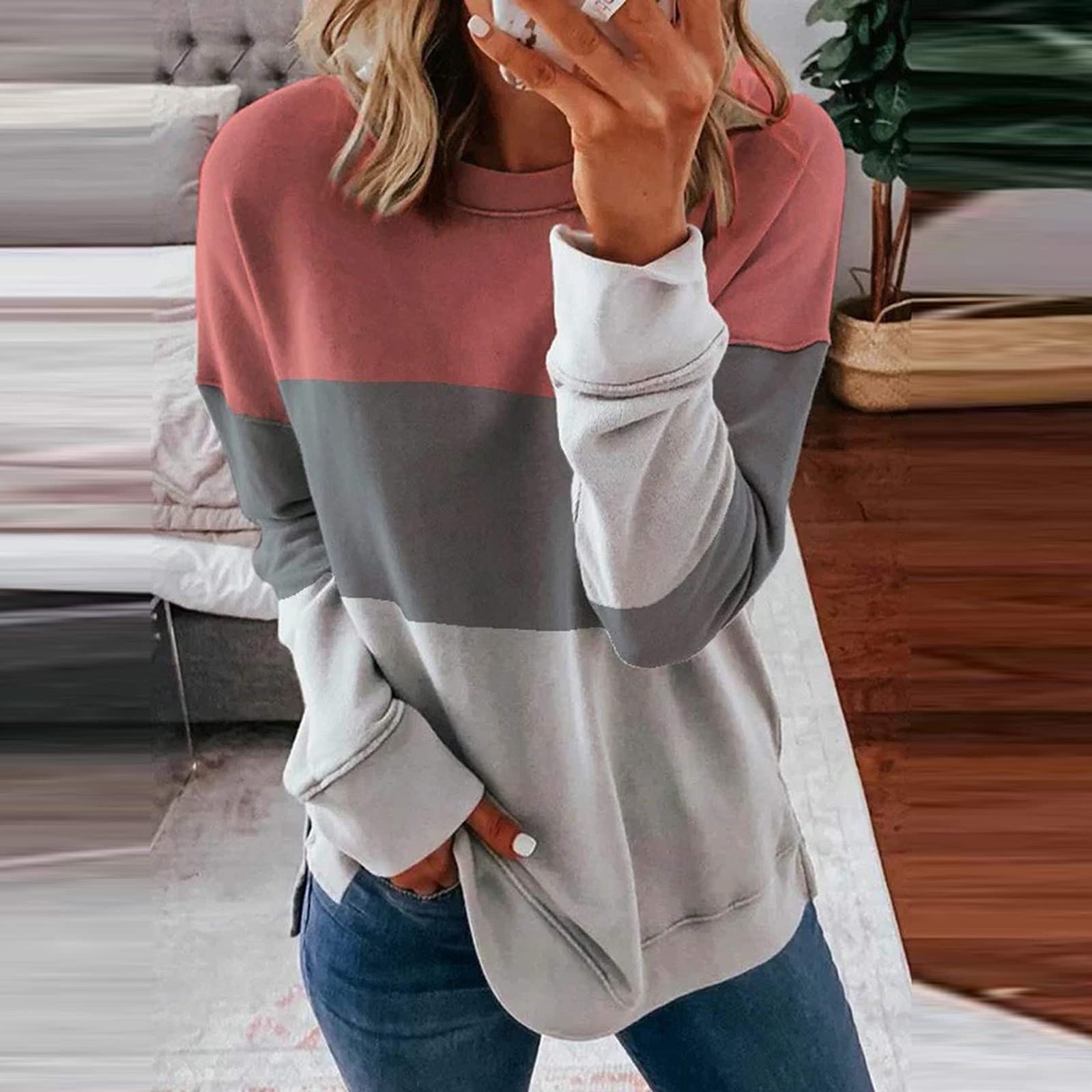 AMDOLE Haut long imprimé slim décontracté pour femme - Haut assorti - Tunique pour femme