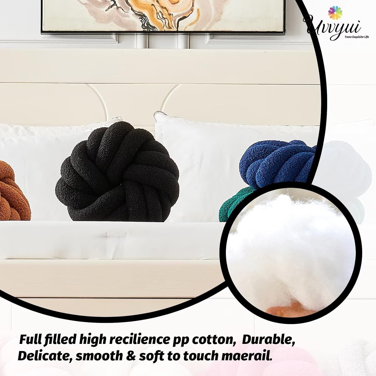 Uvvyui Knot Pillows, 14 Inch Decorative Throw Pillows Round Pillows Cushion, Soft Handmade Knotted Ball Pillow Plush Cushion Home Decor for Bed Couch Living Room (Black, 14 Inch)