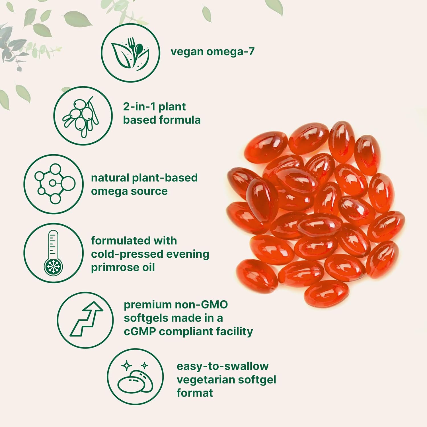 Vegan Omega-7 Sea Buckthorn Oil, 240 Vegetarian Softgels | 2-in-1 with Evening Primrose Oil | Plant Based Botanical Oil Blend | Non-GMO, Gluten, & Carrageenan Free - Image 4