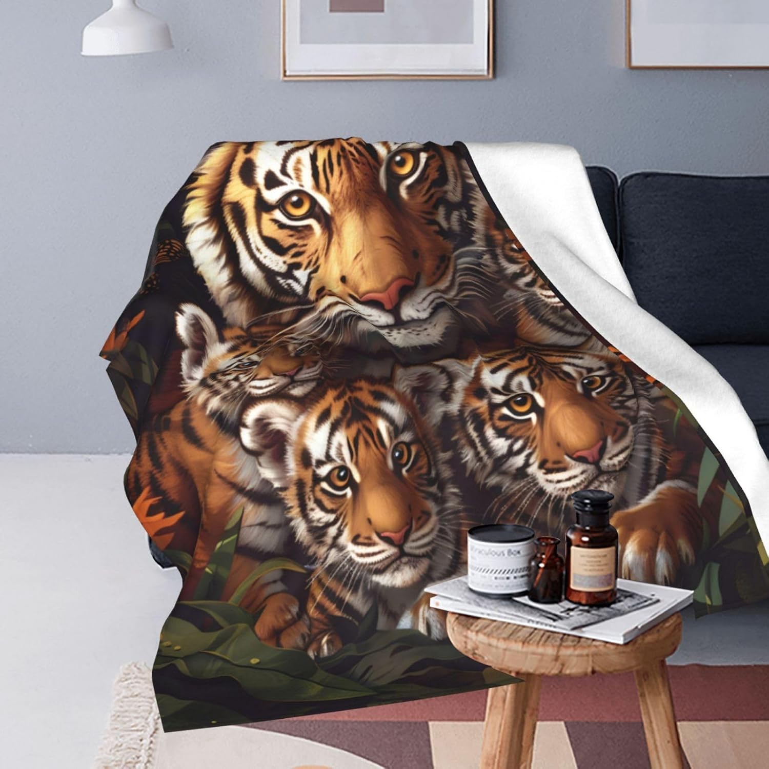 Tiger Blanket Forest Bady Tiger Decor Animal Throw Blanket Gifts for Girls Boys Tiger Lover Winter Couch Bedding Warm Soft Plush Lightweight Fleece Flannel Blanket for Kids Adults Men Women 50"X40" - Image 3