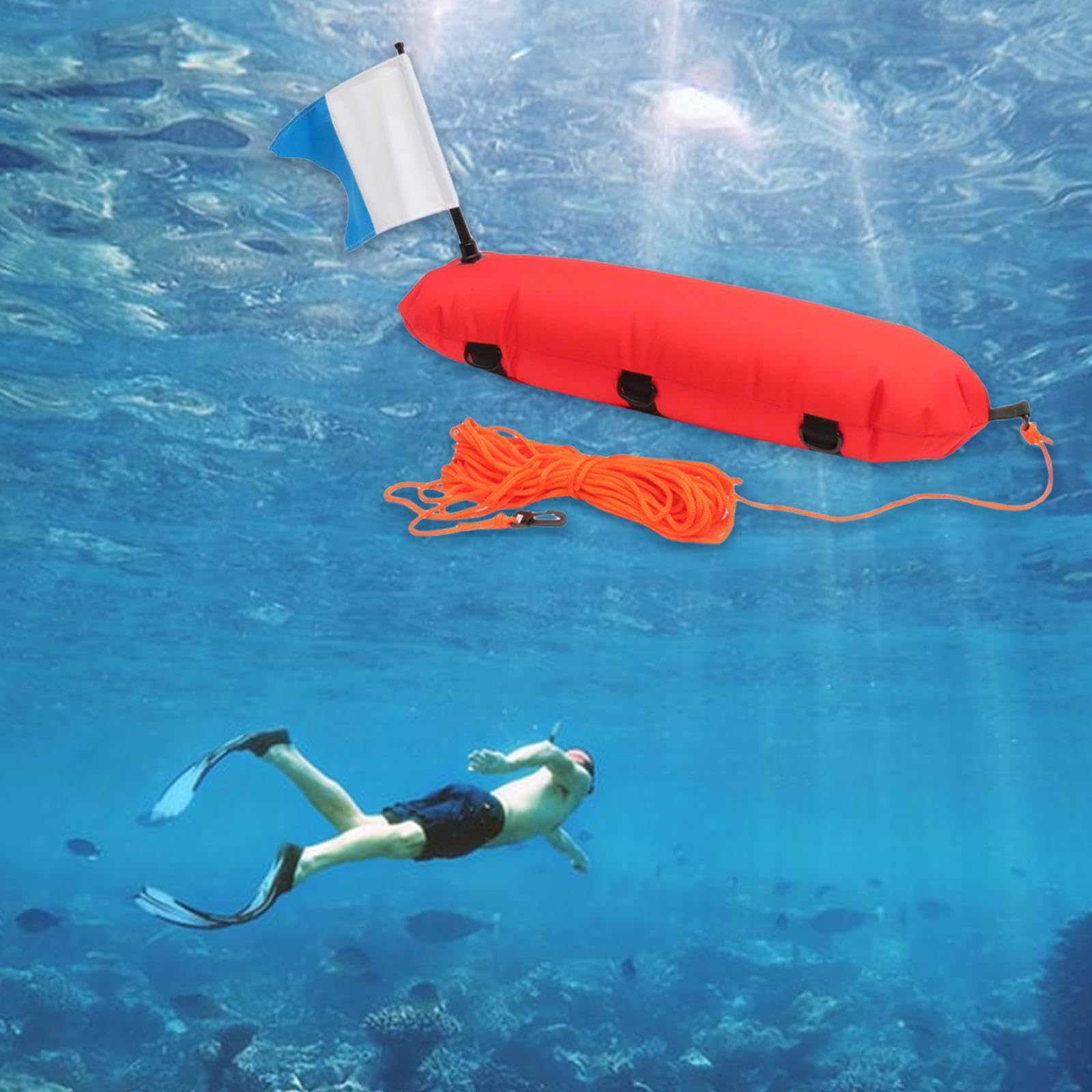 Señal de boya de inflado de Buceo para señalización confiable, boya de torpedos de Nailon de Alto Rendimiento, Bandera de Bola Flotante