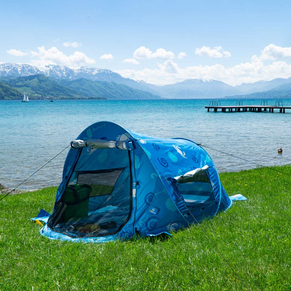 outdoorer Wurf-Strandmuschel zum Verschließen Zack Premium Sealife - verschließbare Strandmuschel, Popup, UV-Schutz 80, Insekten-, Sicht- und Sonnenschutz für die ganze Familie