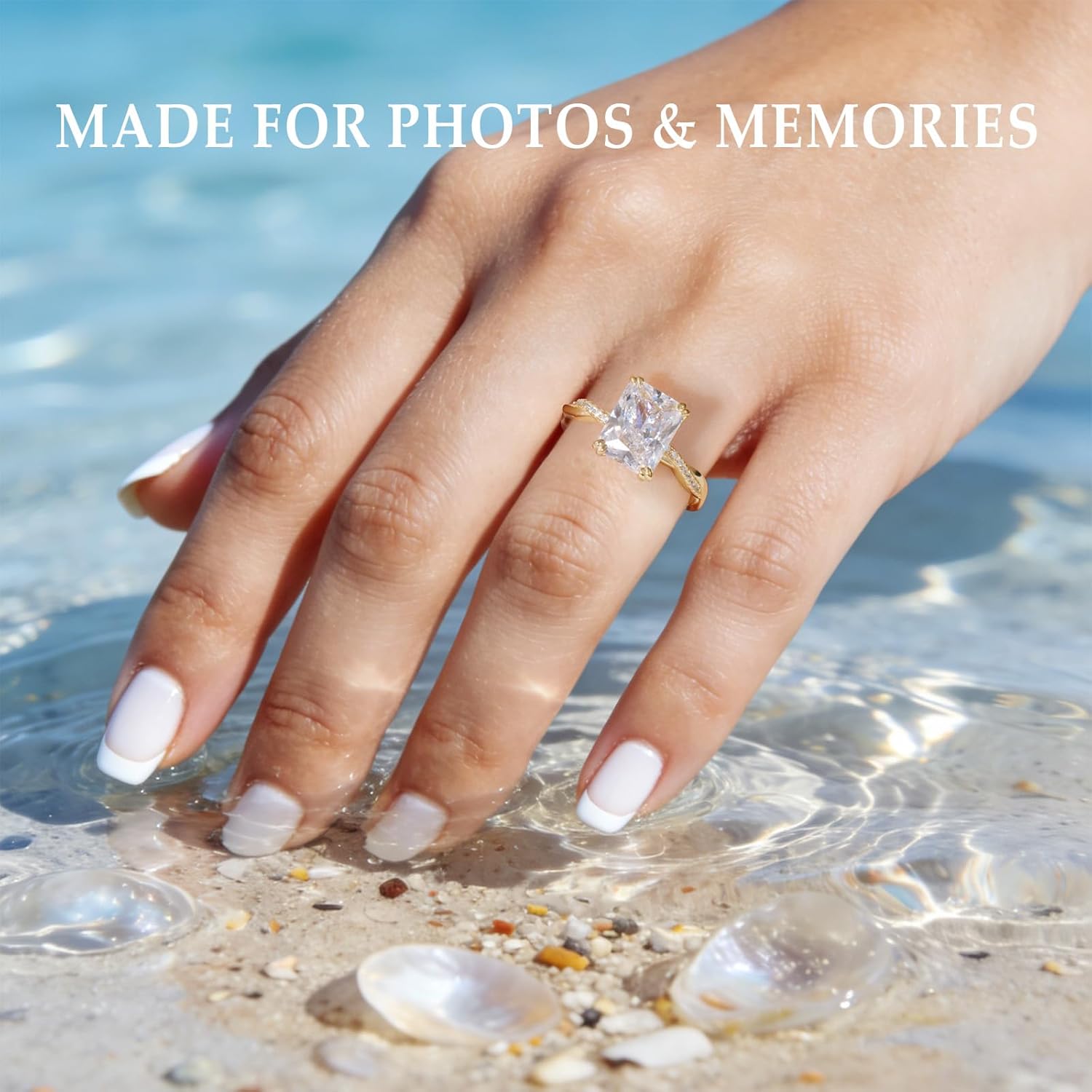 4CT Travel Engagement Ring, Radiant Cut 5A Cubic Zirconia Solitaire in Sterling Silver White Gold/14K Gold Plated Hypoallergenic Durable Comfort Fit, Perfect for Work Daily Wear Honeymoon - Image 4