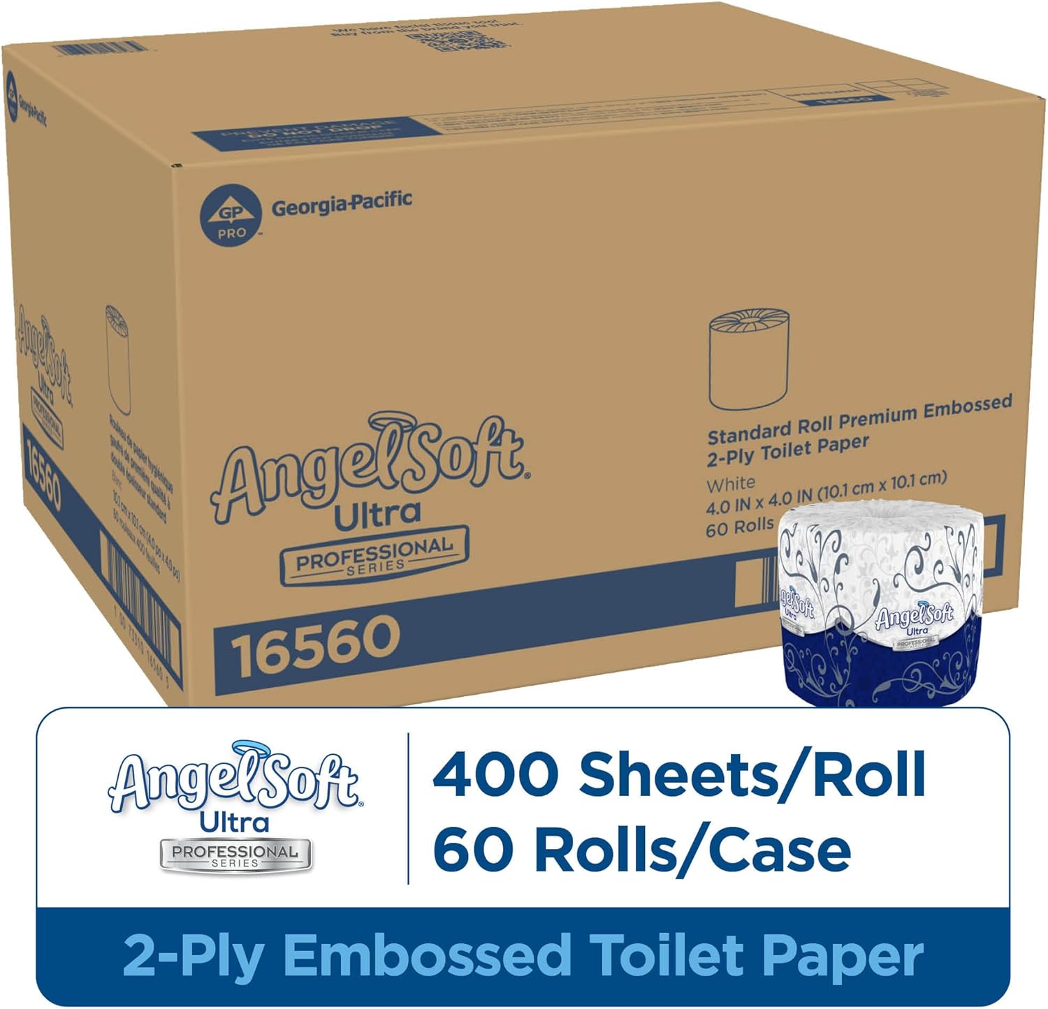 Georgia-Pacific Angel Soft Ultra Professional Series 2-Ply Embossed Toilet Paper by GP PRO (Georgia-Pacific), 16560, Paper, 60 Count (Pack of 1), White 24000 sheets per case