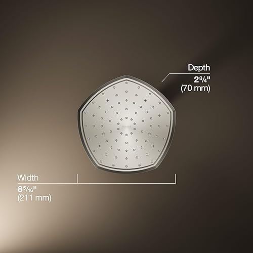 Miniatura 3 de KOHLER 27051-SN - Cabezal de lluvia de una sola función de 8 pulgadas, cabezal de ducha de un solo rociador, cabezal de ducha tipo lluvia, 2.5 GPM