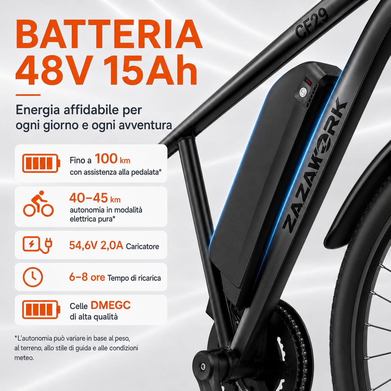 CF29 Mountain Bike Elettrica Uomo 29 Pollici, 250W Bicicletta Elettrica, Batteria 48V 15Ah fino a 100 km, 45 Nm, Cambio 21 Velocità, Freni a Disco, per Pendolarismo, E Montagna