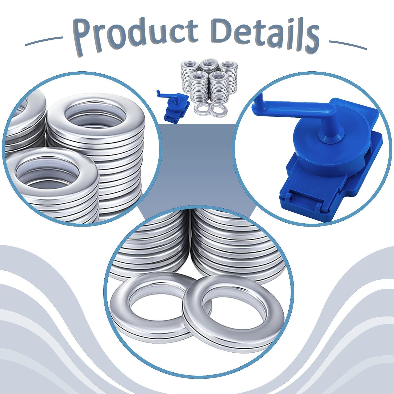 Alicates para Ojales de Cortinas Enrollables, Estores de PP (4,8–5,1 Cm), Manual, Paquete de 50, para Ventanas Y Cortinas de Ducha, Accesorios, Plata