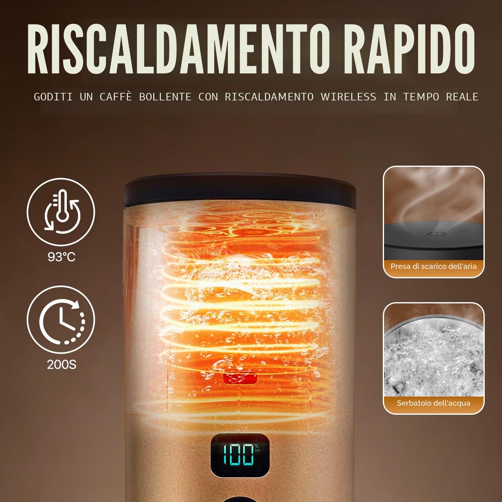 Caffettiera Portatile 3-in-1, Macchina Caffè Portatile Ricaricabile, Compatibile con NS/DG/Caffè Macinato, Pocket Coffee con Batteria 7800mAh, per Auto, Ufficio, Campeggio (Oro)
