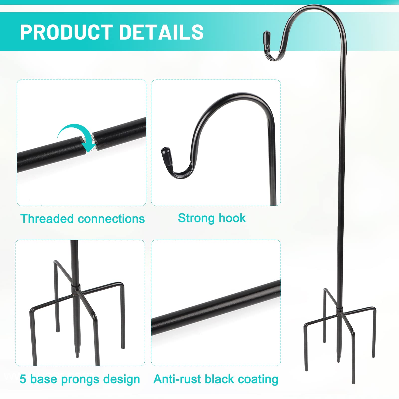 SWAWIS 2 ganci da pastore da giardino 120 cm metallo per esterni decorazione appendere