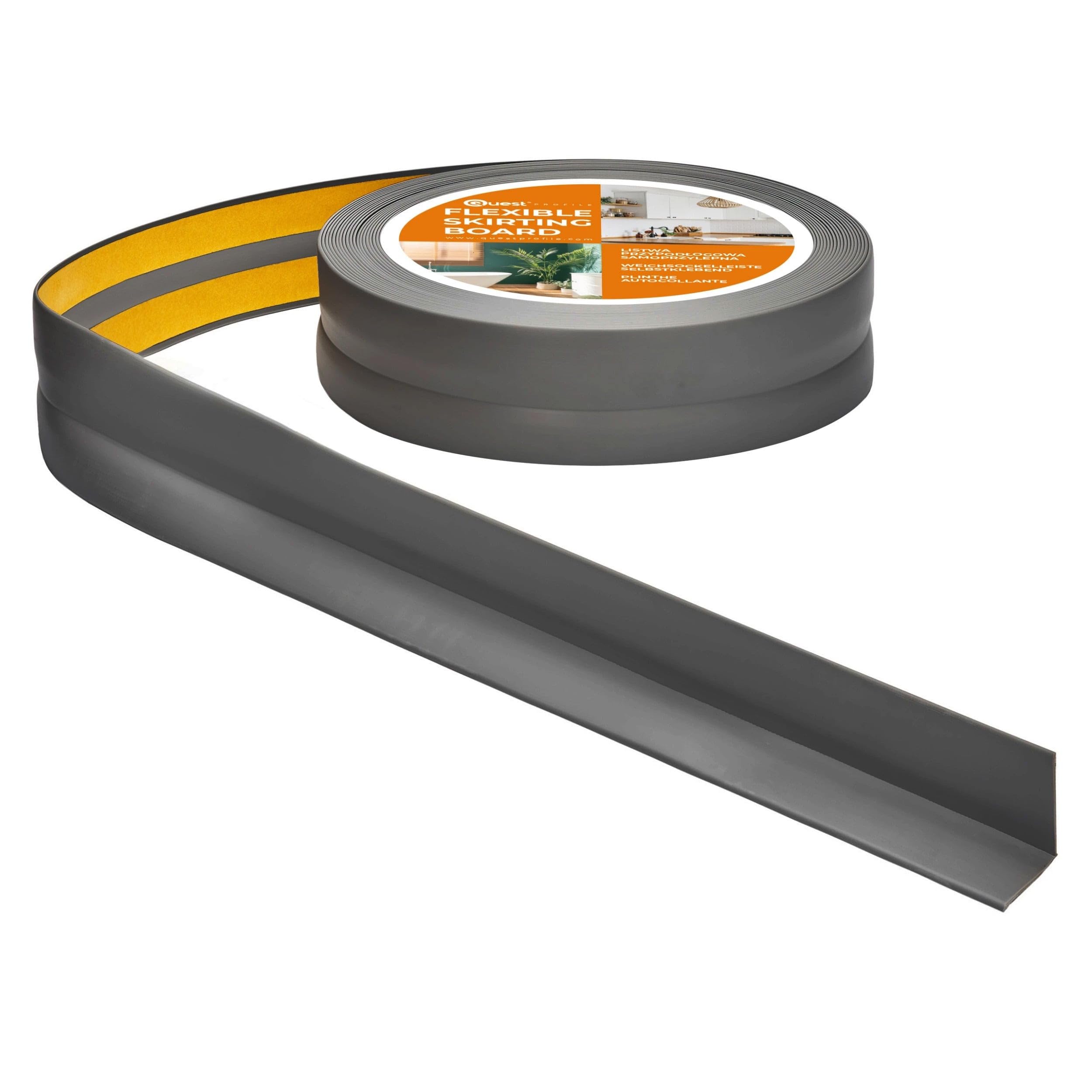 Quest Weichsockelleiste PVC 30x30 mm selbstklebend - Anthrazit, 25 m | Flexible Abschlussleiste & Knickleiste, für Küche, Bad & Fugen, Montage ohne Bohren, wasserdicht & UV-beständig