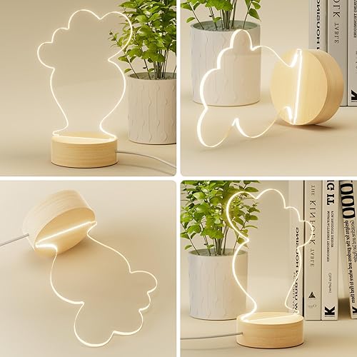 Miniatura 2 de Bemaystar Base de madera con luz LED, adecuado para placas transparentes, base redonda de luz nocturna cálida
