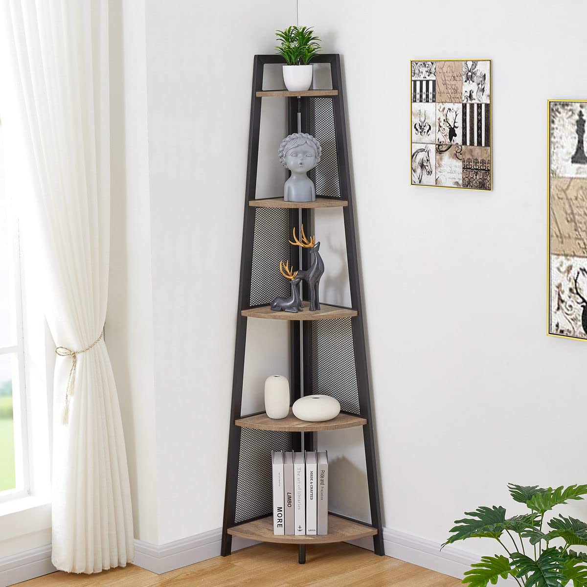 Buy ORRI Rustic Corner Shelf Stand, Industrial 5 Tier Tall Corner