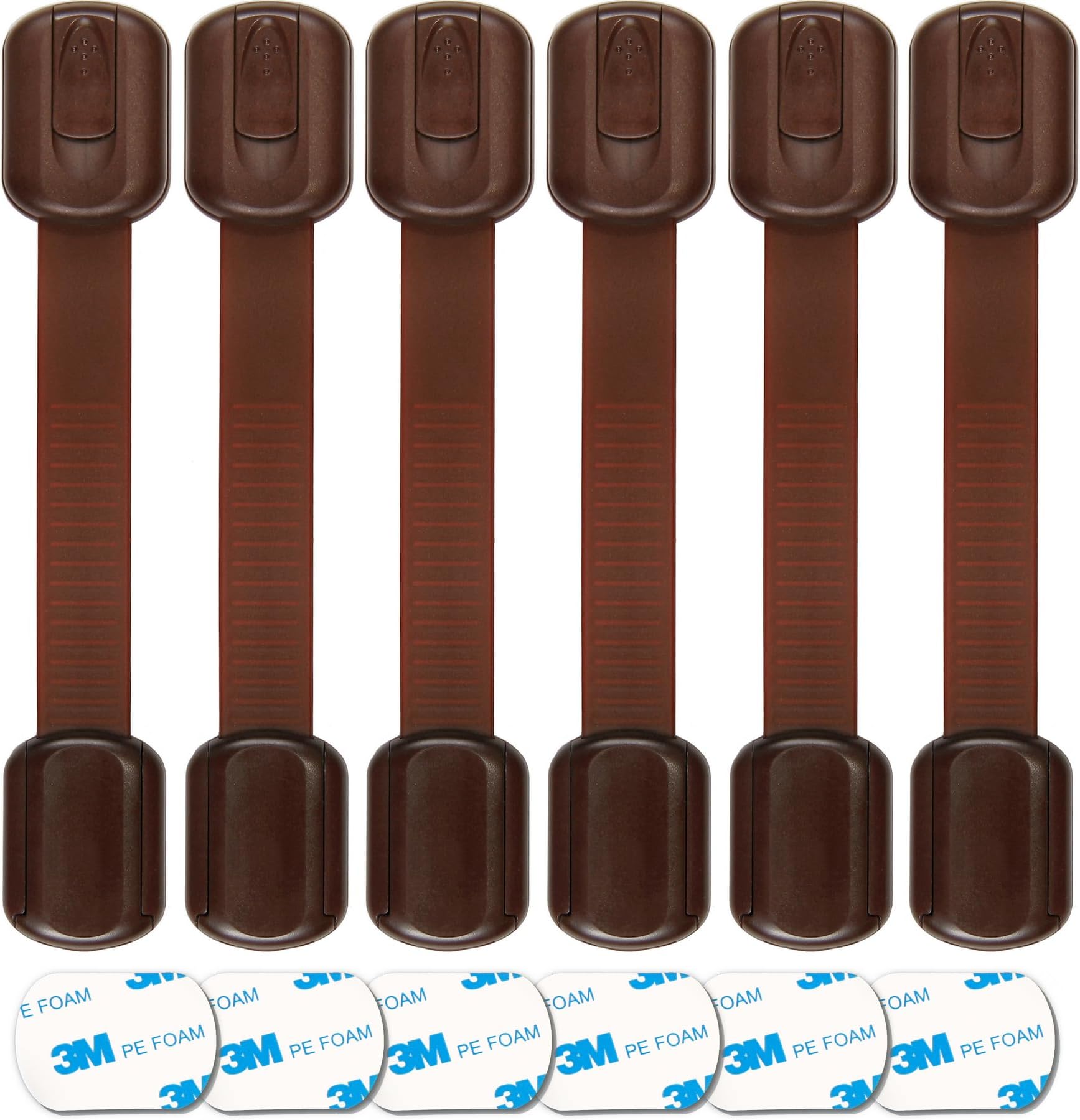 Baby Proofing Safety Cabinet Locks - Child Proof Latches for Drawer Cupboard Dresser Doors Closet Oven Refrigerator - Adjustable Childproof Straps by Oxlay - Brown - 6 Pack