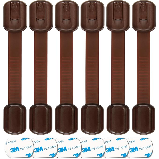 Baby Proofing Safety Cabinet Locks - Child Proof Latches for Drawer Cupboard Dresser Doors Closet Oven Refrigerator - Adjustable Childproof Straps by Oxlay - Brown - 6 Pack
