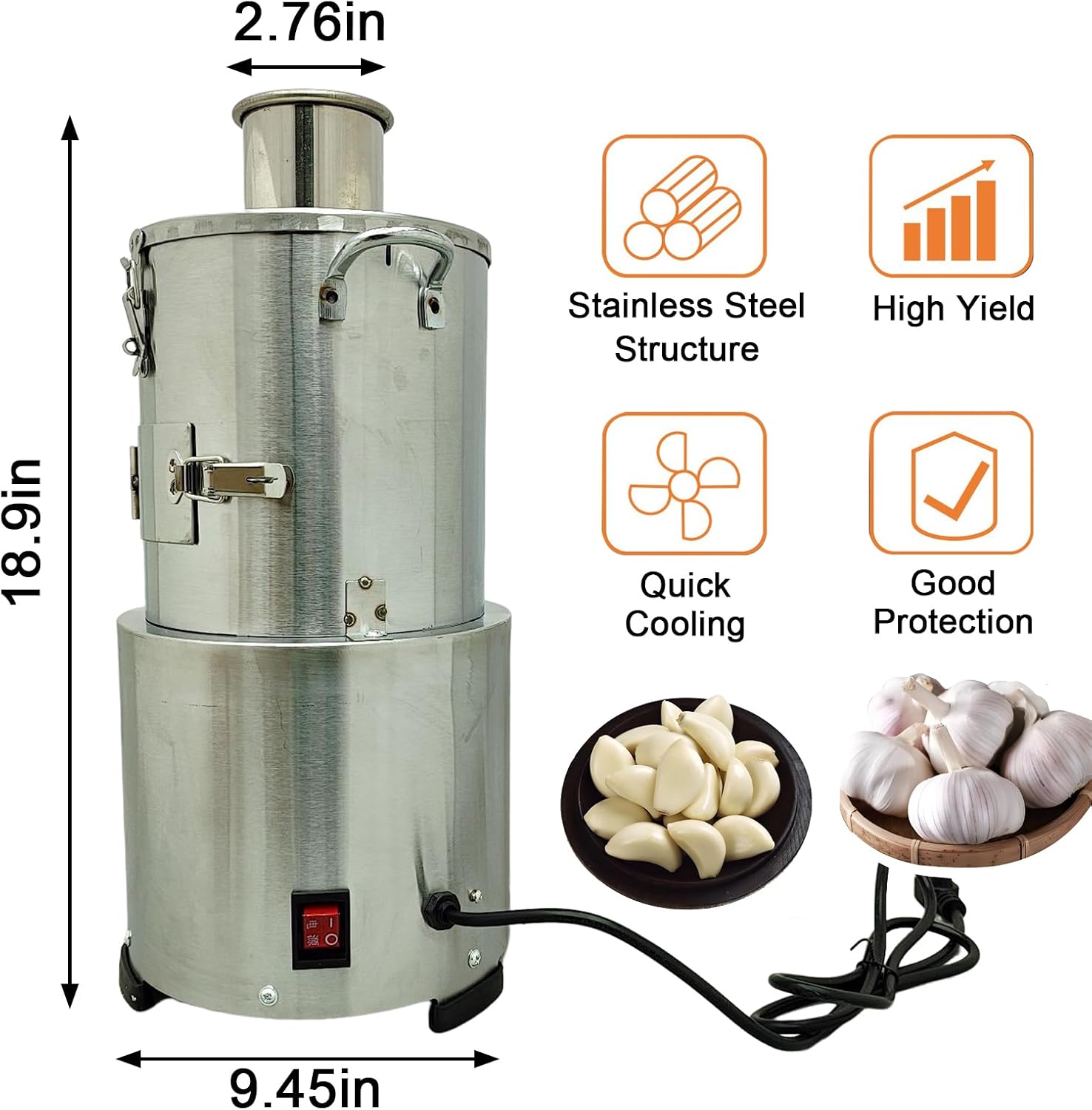 110V Electric Garlic Peeler Machine Commercial Whole Garlic Peeling Machine, 44-77LBS/H High Yield, Stainless Steel Automatic Dry Garlic Clove Separator Peeler for Home, Kitchen, Restaurant