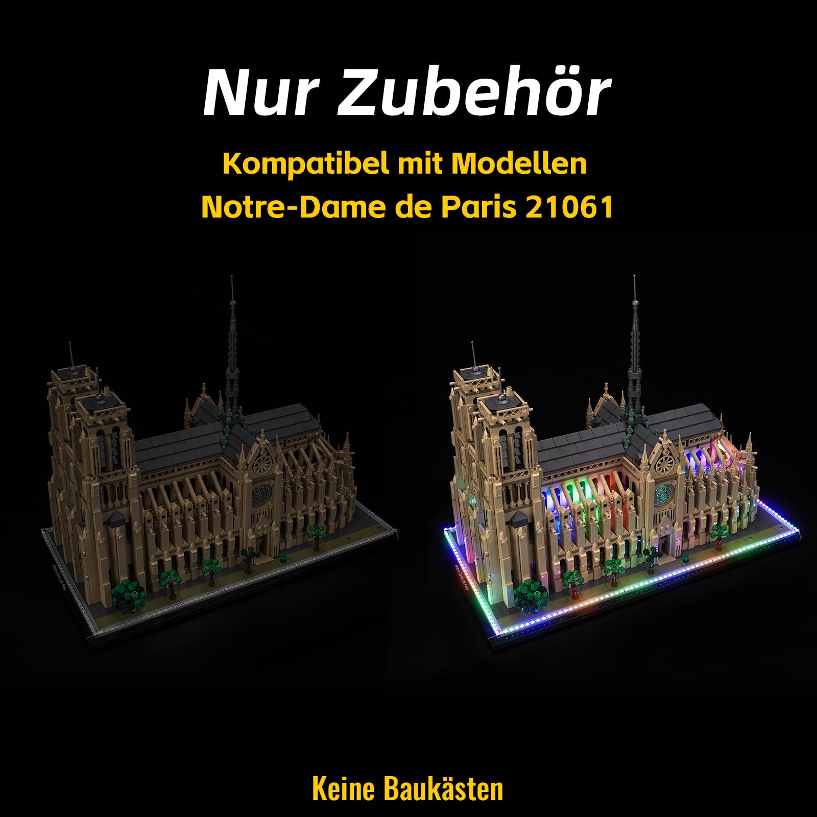 Kolorowy zestaw oświetleniowy kompatybilny z Lego 21061 Notre-Dame de Paris (nie jest to model), zestaw oświetleniowy LED kompatybilny z Lego Notre-Dame de Paris, kreatywna zabawka