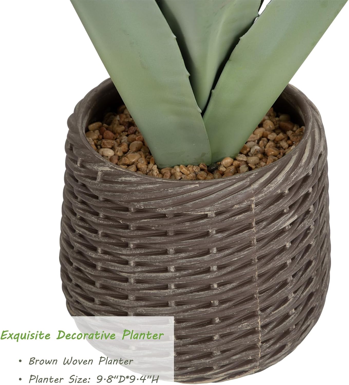 Nafresh 3ft UV Resistant Artificial Agave Plant in Brown Woven Planter,37" Faux Agave Plant Outdoor with Lifelike Leaves and Flowers for Front Porch Patio Living Room Pool Indoor & Outdoor Decor