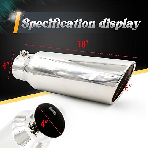 Miniatura 4 de Punta de escape plateada de entrada de 4 pulgadas, salida de 4 pulgadas, 6 pulgadas, longitud total de 18 pulgadas, diésel pulido, puntas de cola