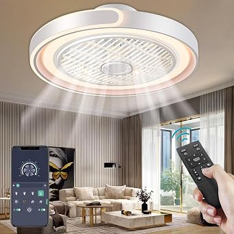 LED Ceiling Fan 6 Speeds Silent Fan with Dimmable Light Lamp 50 cm, White [Energy Class D]