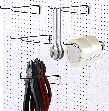 12 Pcs Pegboard Shelf Hooks, Black Peg Board Brackets 8 Inch, Metal Utility Hook Set, Various Tools Storage Arrange System for Garage, Craft, Workshop, Workbench