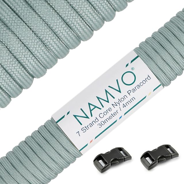 Namvo 550 Paracord Mil Spec Type III 7 żyłowy linka spadochronowa całkowita długość 30,5 m / 30 metrów, srebrno-szary