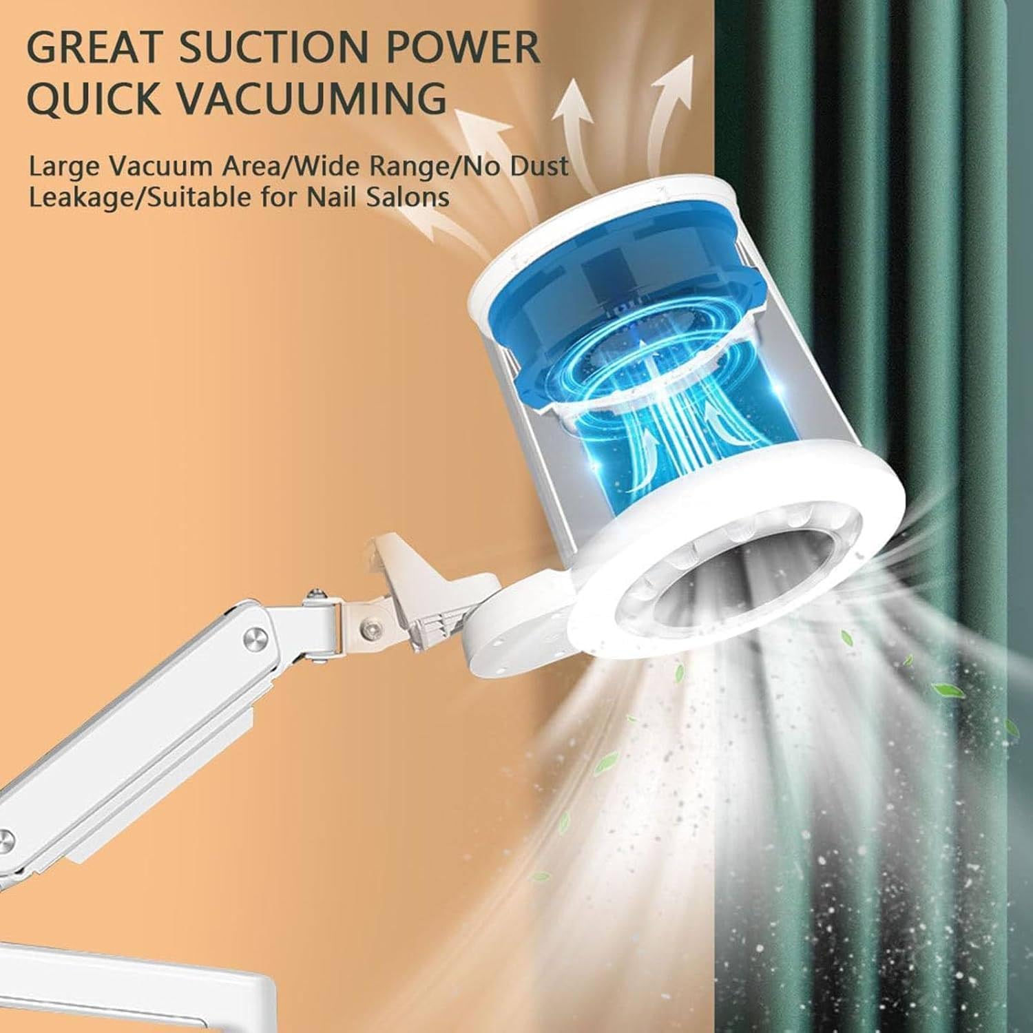80W Professional Nail Dust Extraction, Nail Dust Collector Vacuum Cleaner, with LED Light, 360° Multi-Joint Adjustment, Great Suction, Wind Speed Adjustable, for Nail Salon