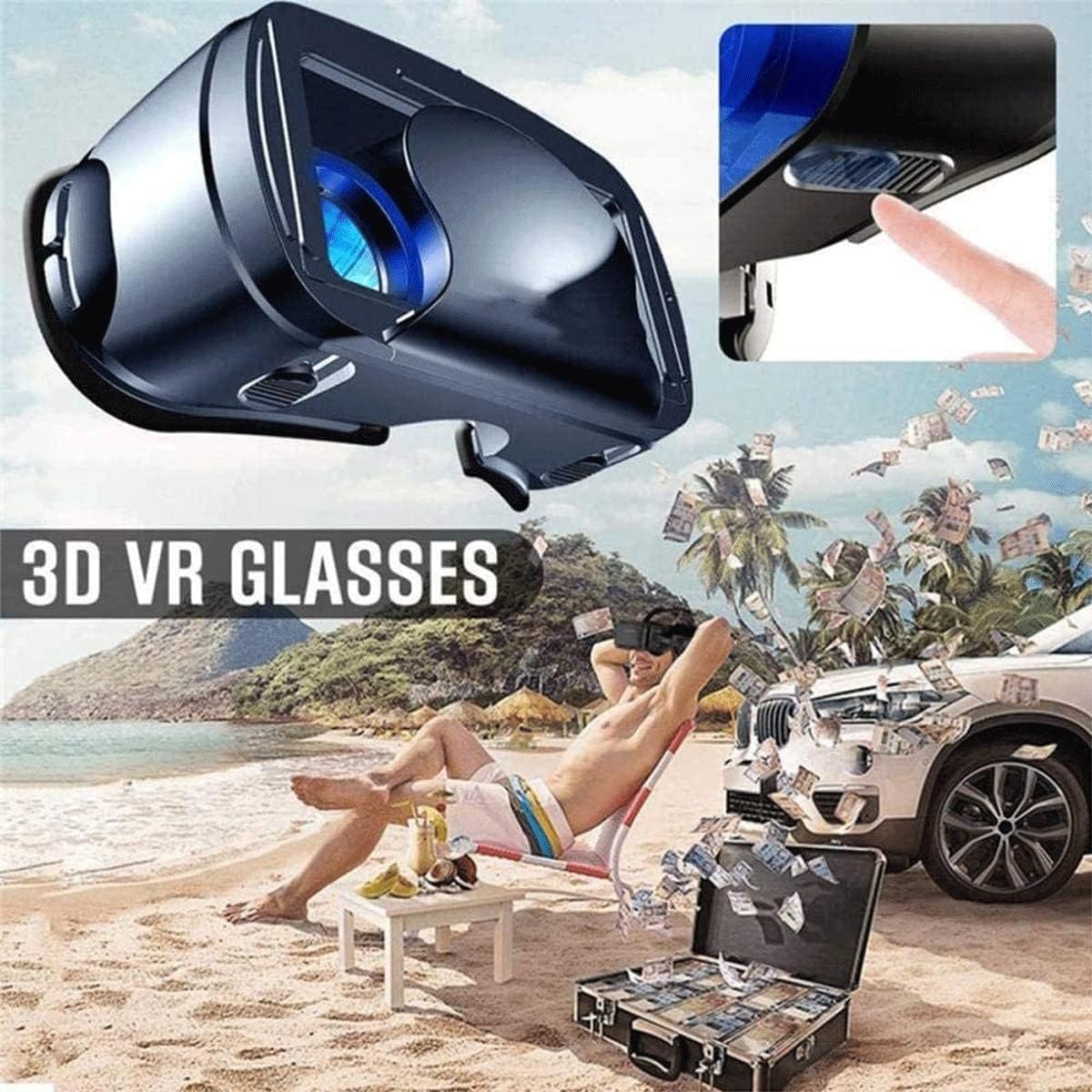 VR Headset, VR 3D Virtual Reality Headset for Movies and Games VR Glasses Goggles Compatible with Phone & Android, 2K Anti-Blue Lenses, Adjustable Pupil & Object Distance