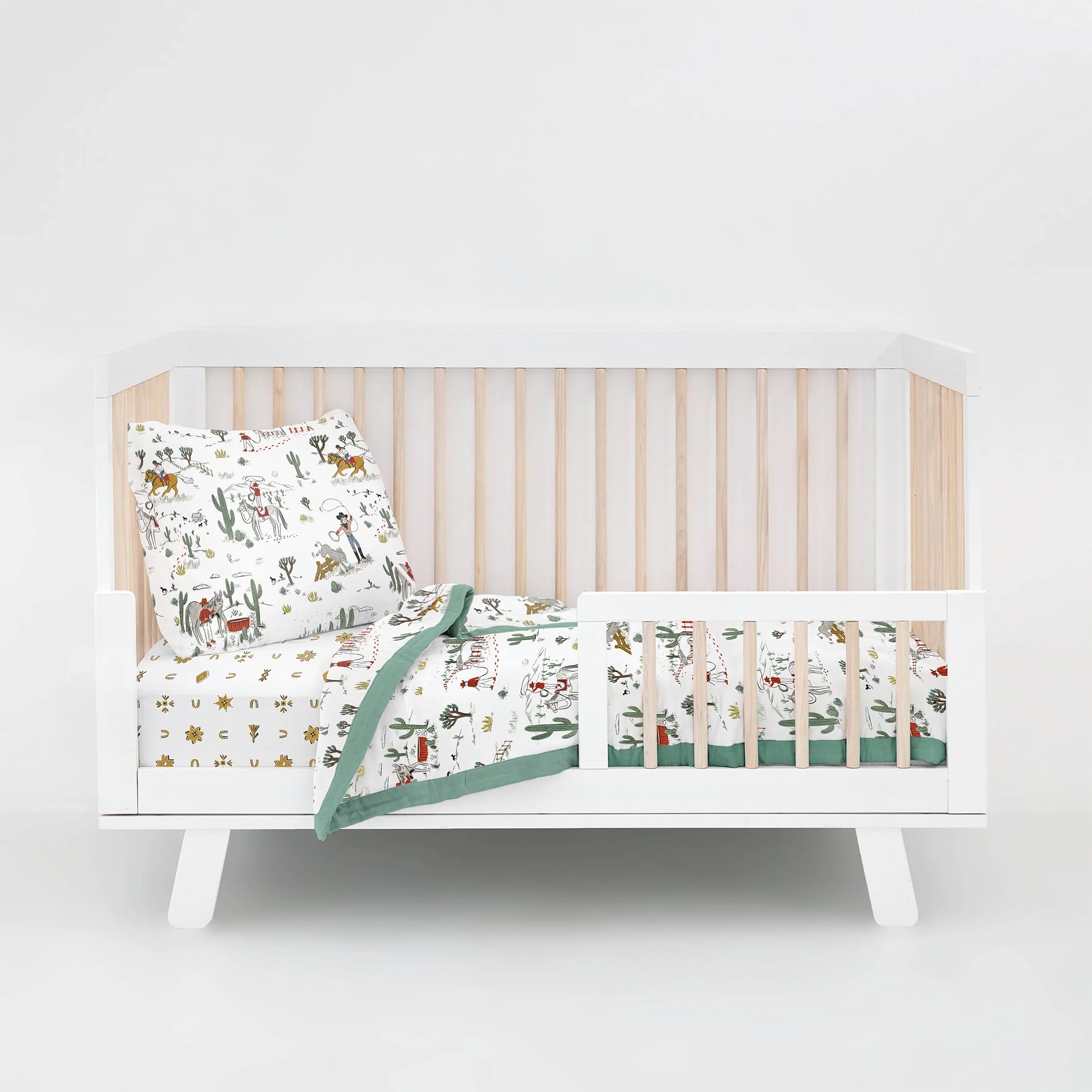 Little Unicorn Toddler Bedding 3-Piece Set | Includes Comforter, Crib Sheet &amp; Pillowcase | Soft &amp; Breathable Muslin Fabric | for Convertible Cribs &amp; Toddler Beds (Cow Poke)