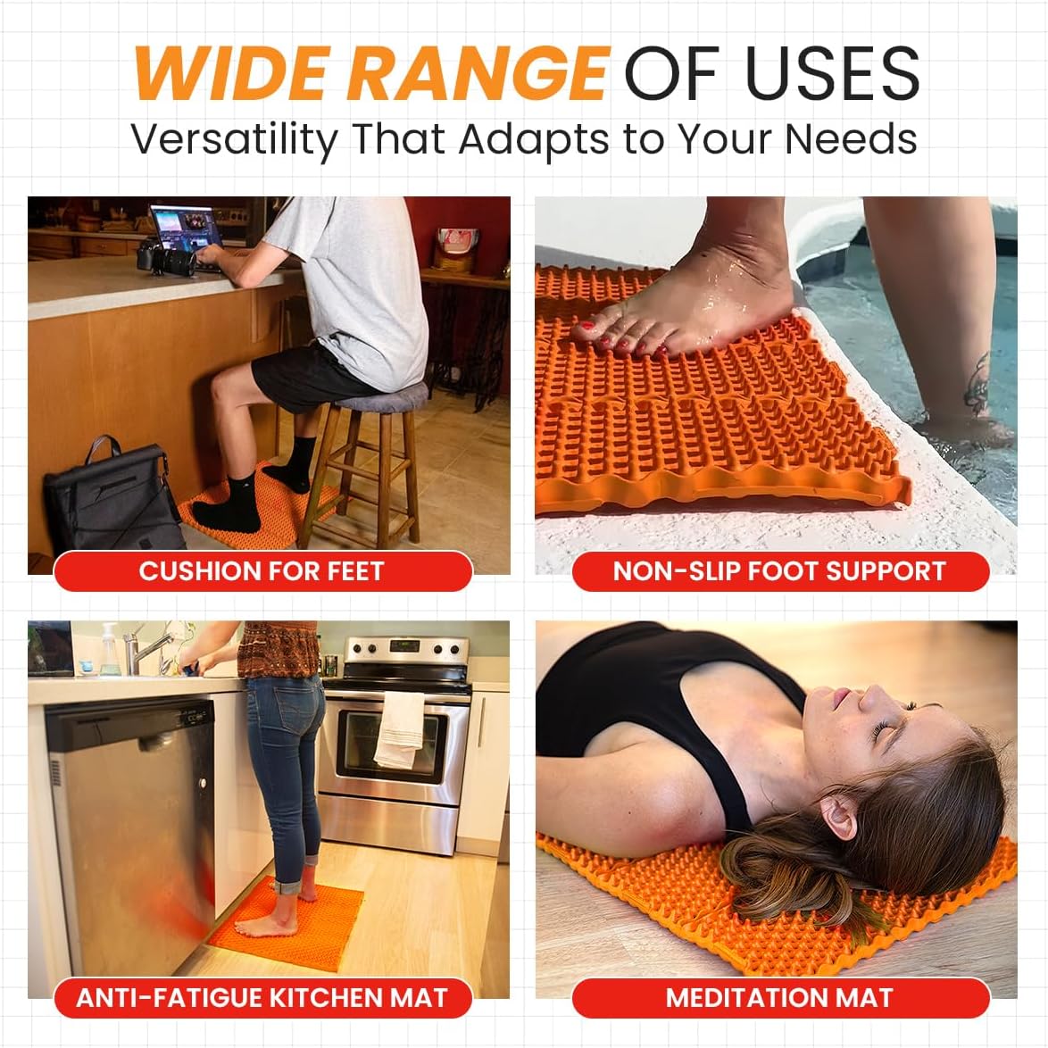 KONEX Mat, Anti Fatigue Floor Mat, Kitchen Mat, Standing Desk Mat, Kitchen Mats for Floor, Waterproof and Non-Slip, Relieve Joint Pain, 23” x 19”, Orange